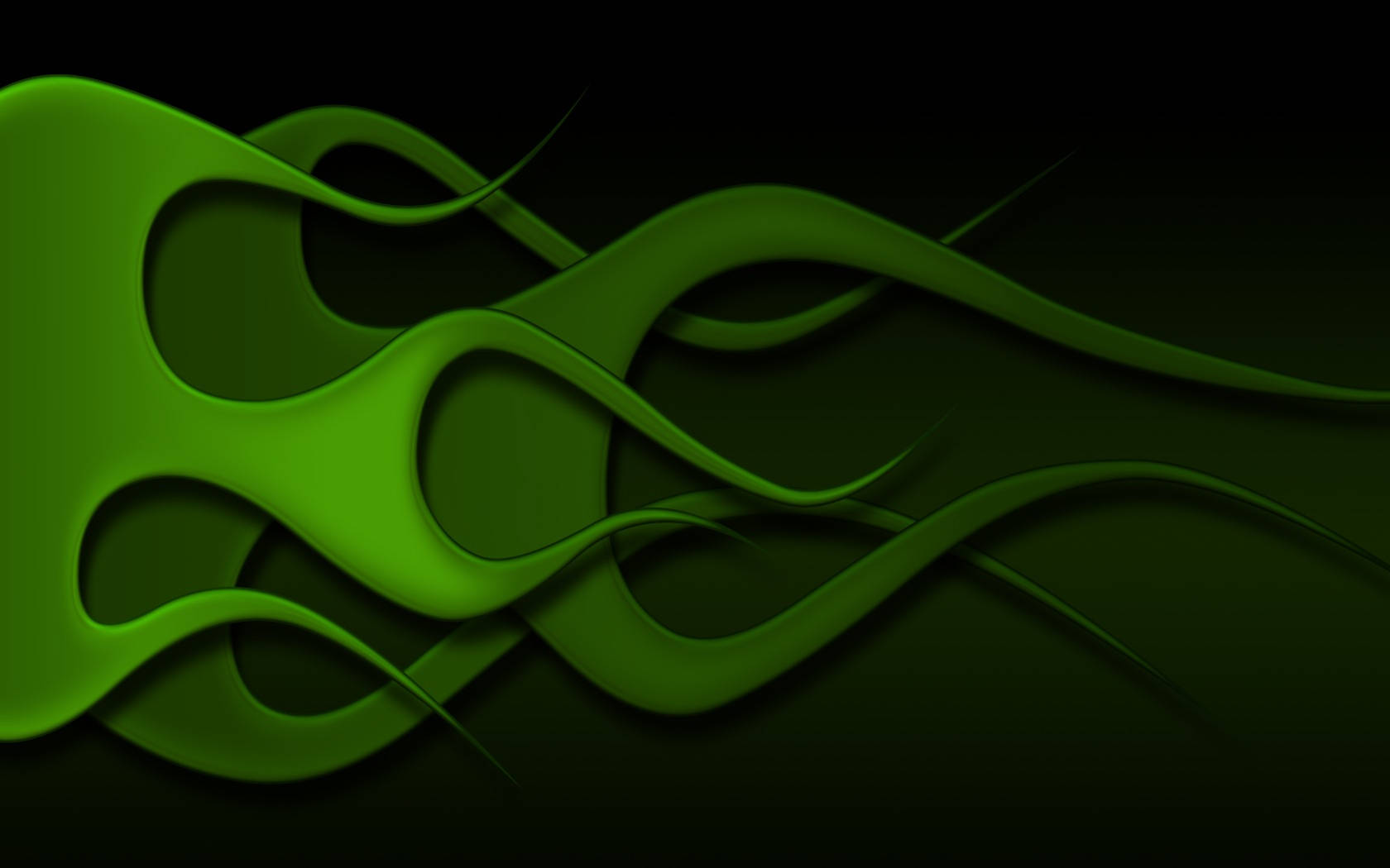 HD Green Fire, vibrant green flame-like ribbons, deep black background, HD Desktop Wallpaper