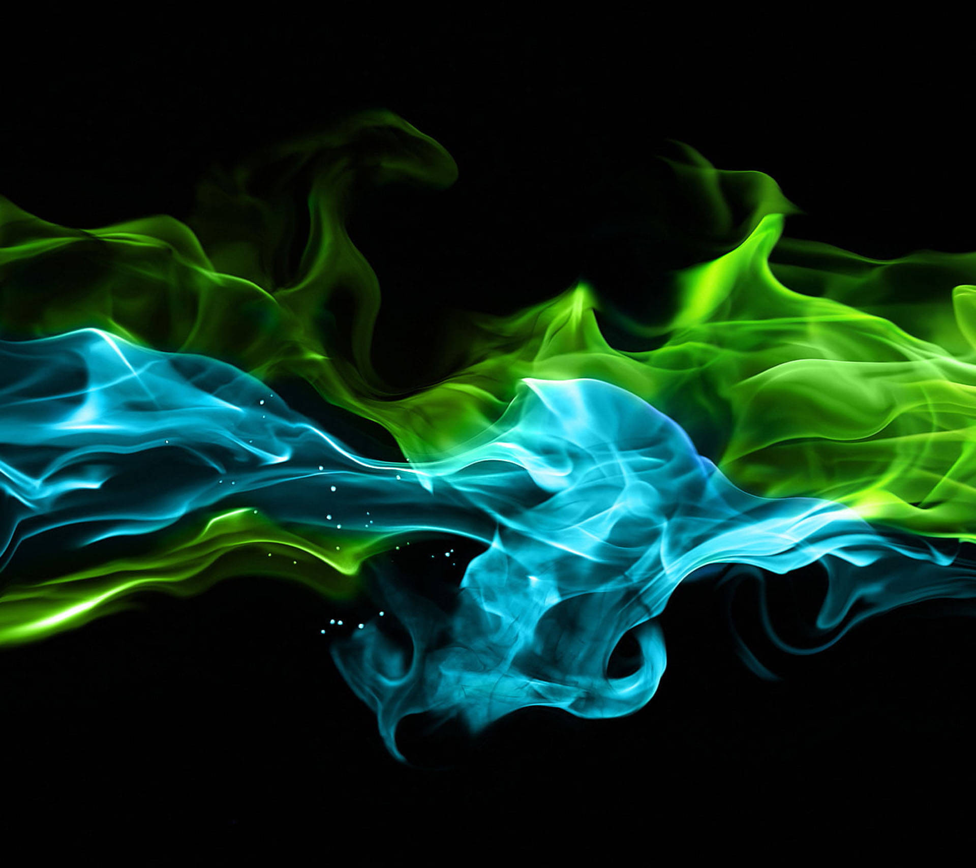 neon blue, green smoke, glowing particles, Full HD Desktop Wallpaper