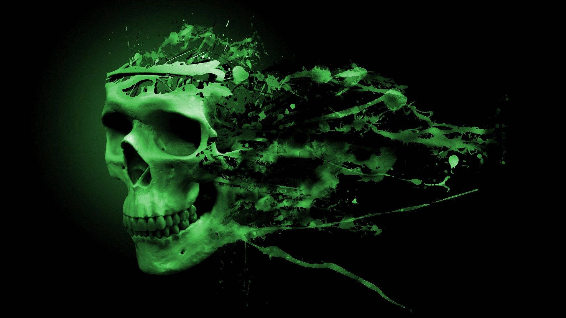 green fire, skull, glowing green, Full HD Desktop Wallpaper