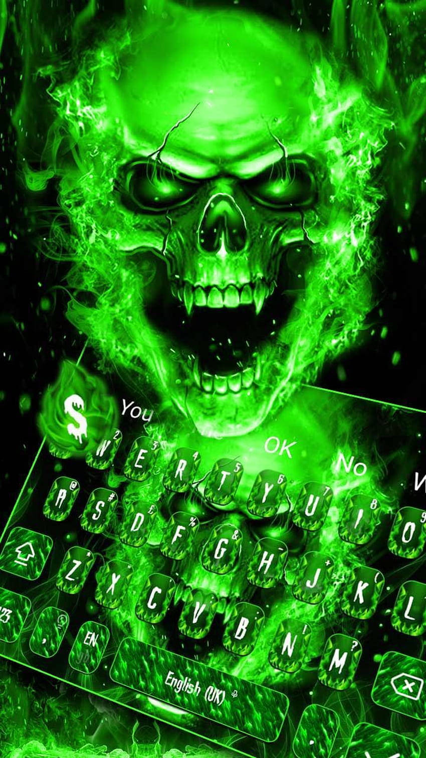 Green Fire, skull, glowing green, HD Phone Wallpaper