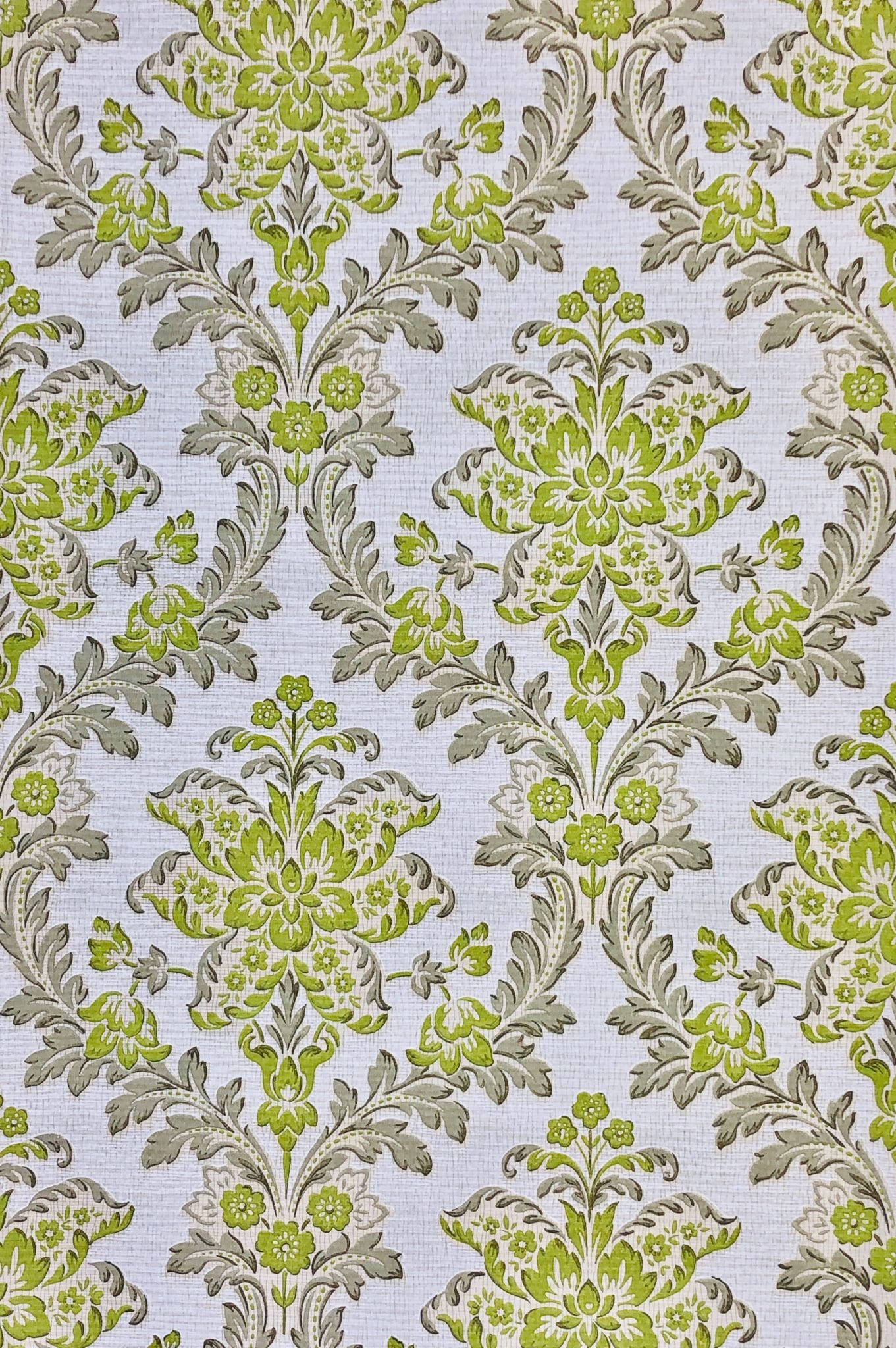 green floral, damask wallpaper, repeating green and gray floral motifs, Full HD Phone Wallpaper