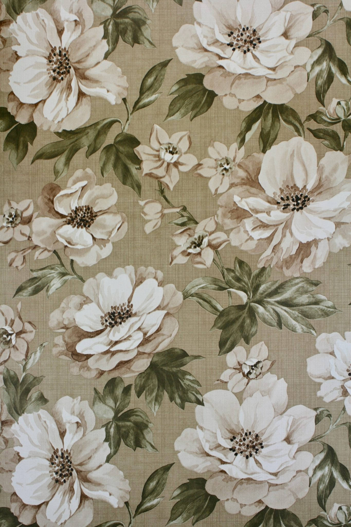 Green Floral Retro, cream, sage green, Full HD Phone Wallpaper
