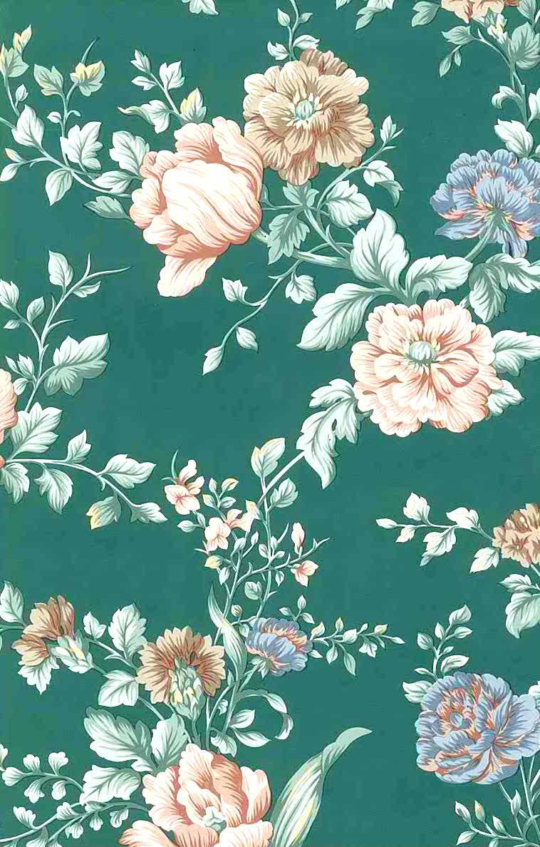 green floral, vintage style, peach blue, SD Phone Wallpaper