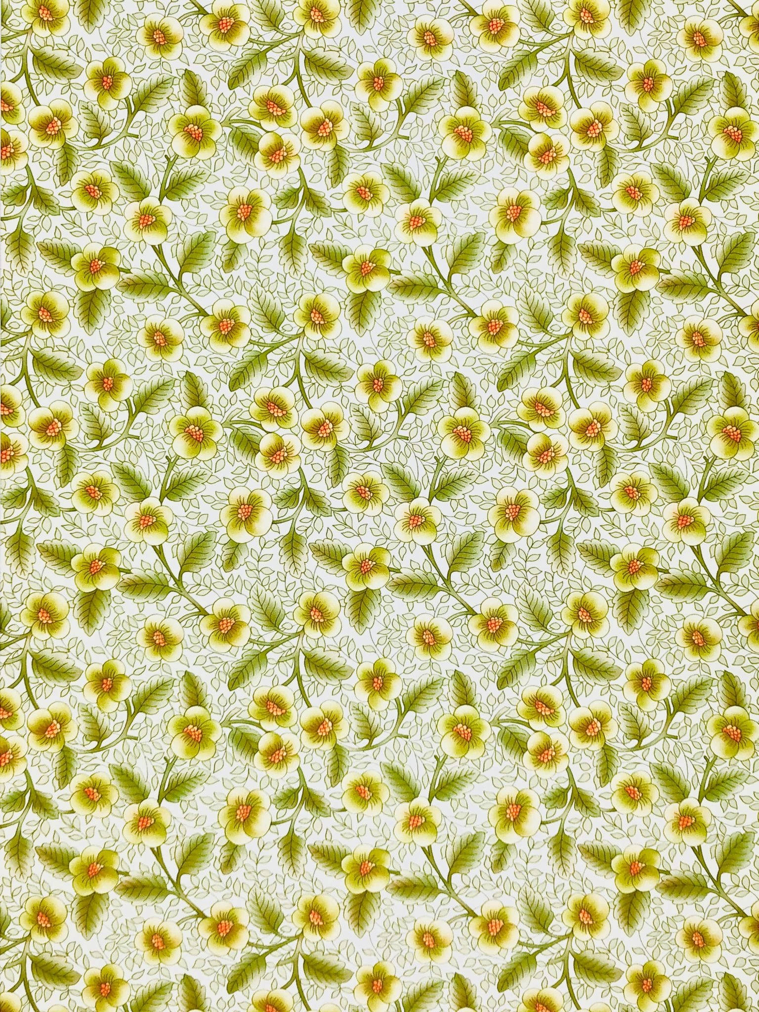 Green Floral Two Leaves, vintage floral pattern, yellow blossoms, Full HD Phone Wallpaper