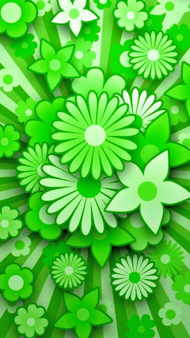 Green Floral Bright, vibrant green, paper-cut flowers, HD Phone Wallpaper