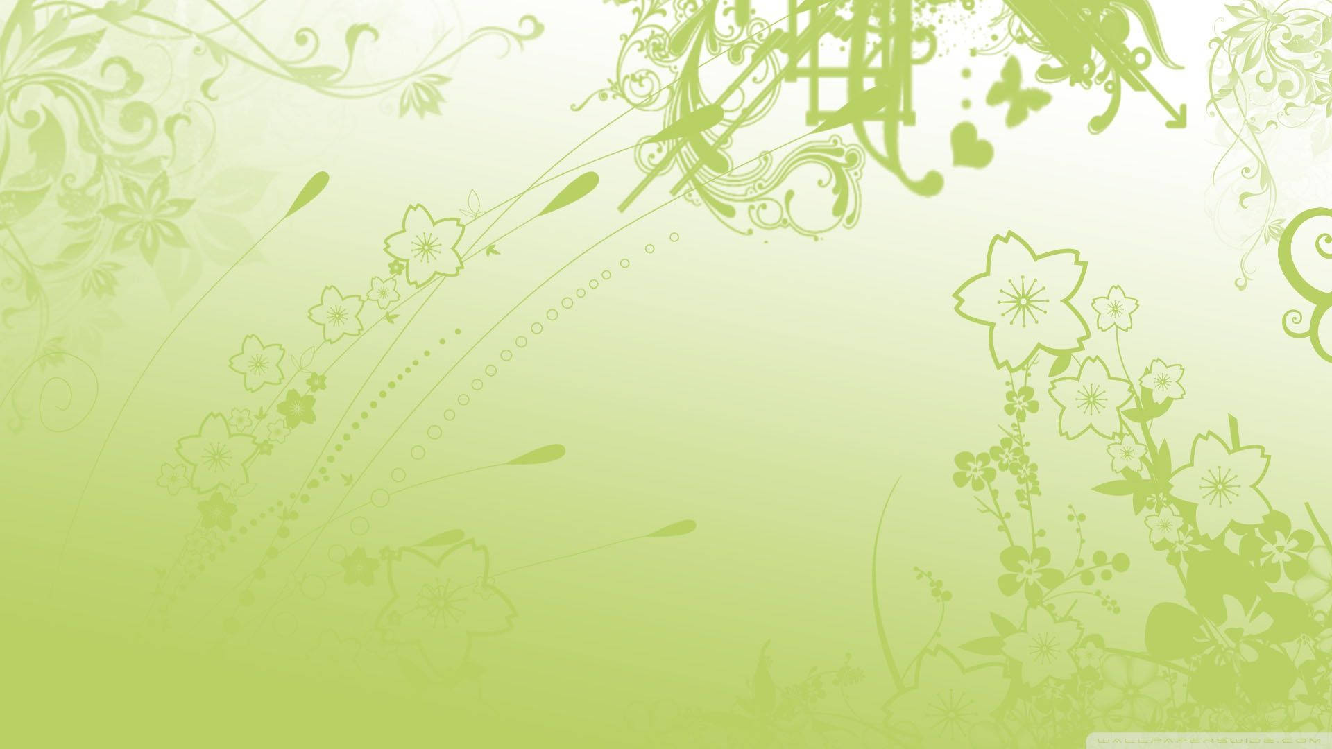 Green Floral Minimal, soft gradient green, delicate floral swirls, Full HD Desktop Wallpaper