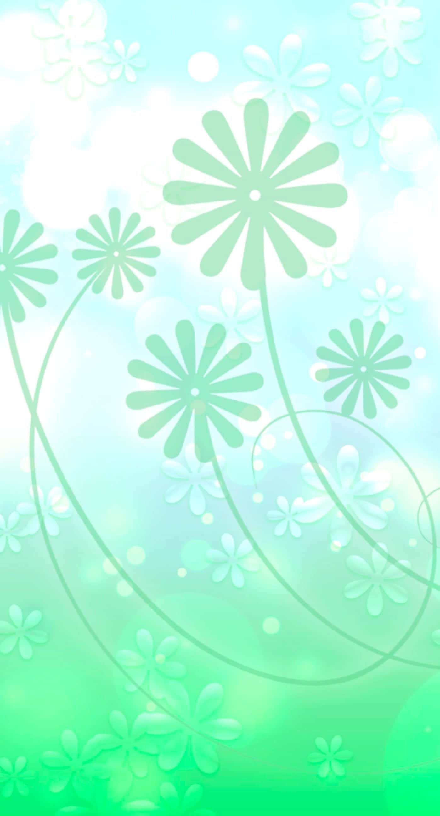 pastel green, blue gradient, stylized daisy flowers, 2K Phone Wallpaper