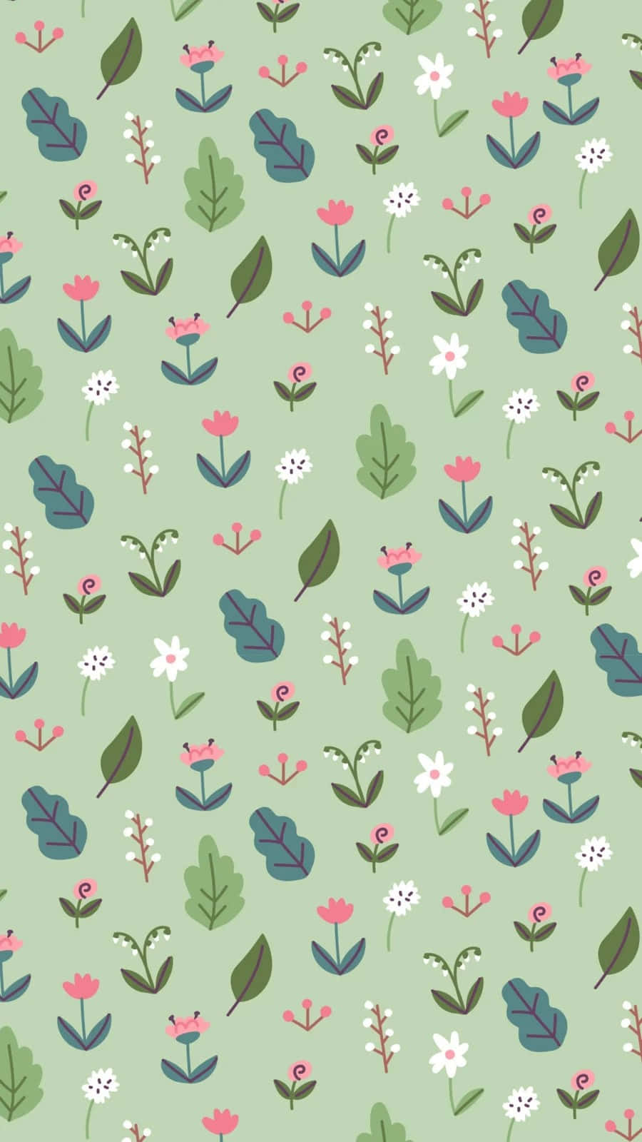 mint green, pink white and green flowers, stylized flowers, HD Phone Wallpaper