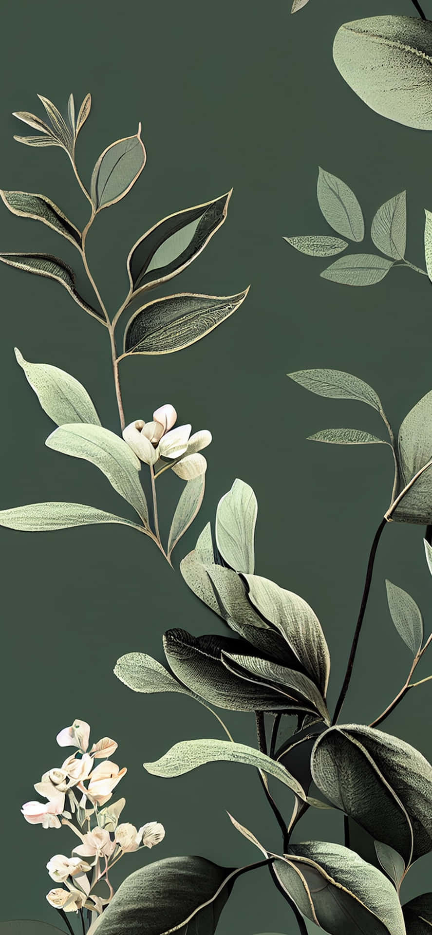 sage green, floral, botanical illustration, Full HD Phone Wallpaper