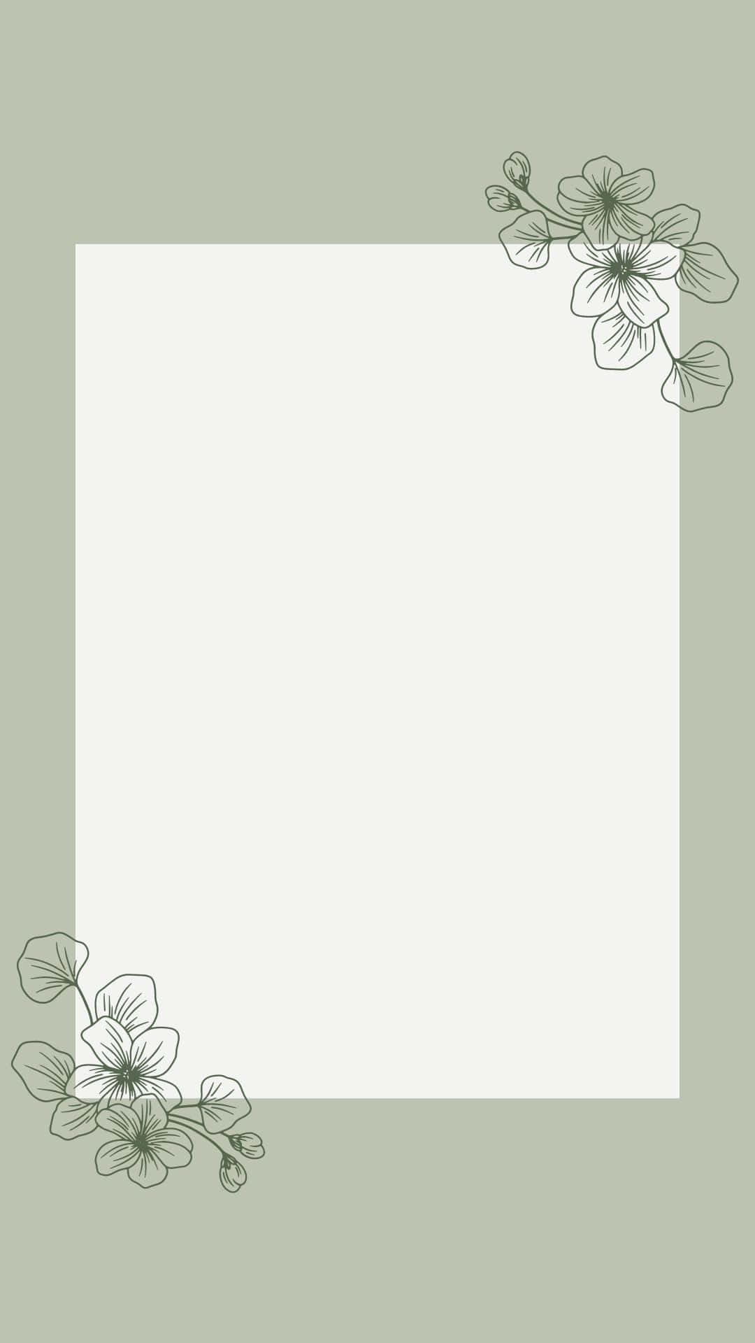sage green, floral corners, line-drawn floral, Full HD Phone Wallpaper