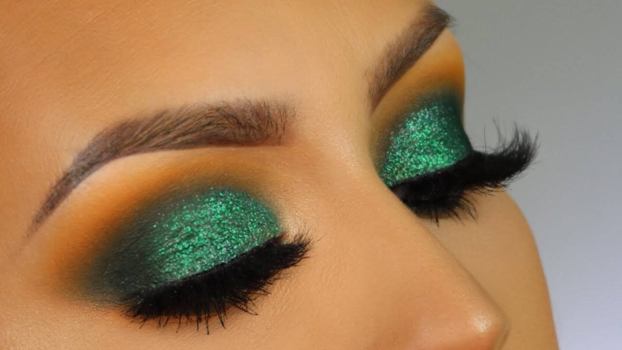 Green Glitter, glittery green, orange eyeshadow, HD Desktop Wallpaper