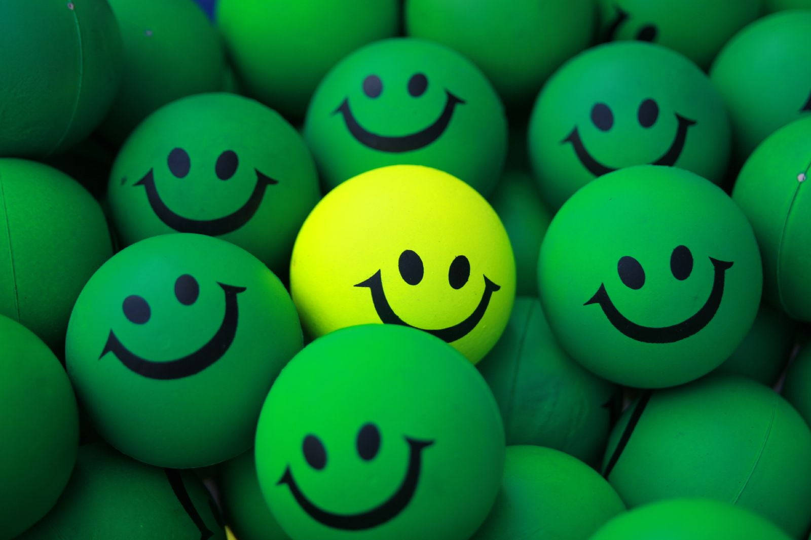 Happy Emoji Green, bright yellow smiley ball, sea of green smiley balls, HD Desktop Wallpaper