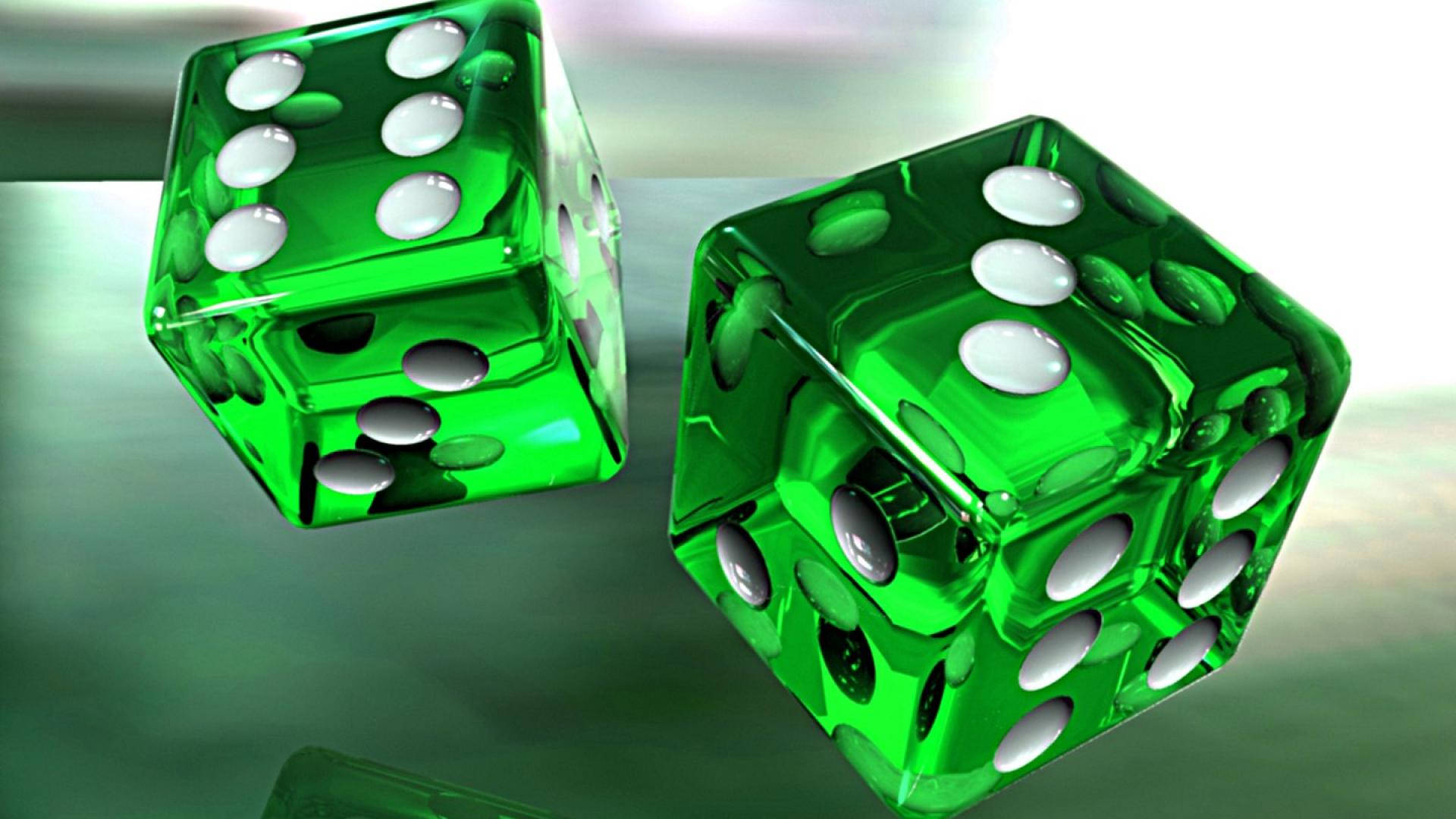 3D Green Transparent Dice, translucent green, white dots, Full HD Desktop Wallpaper