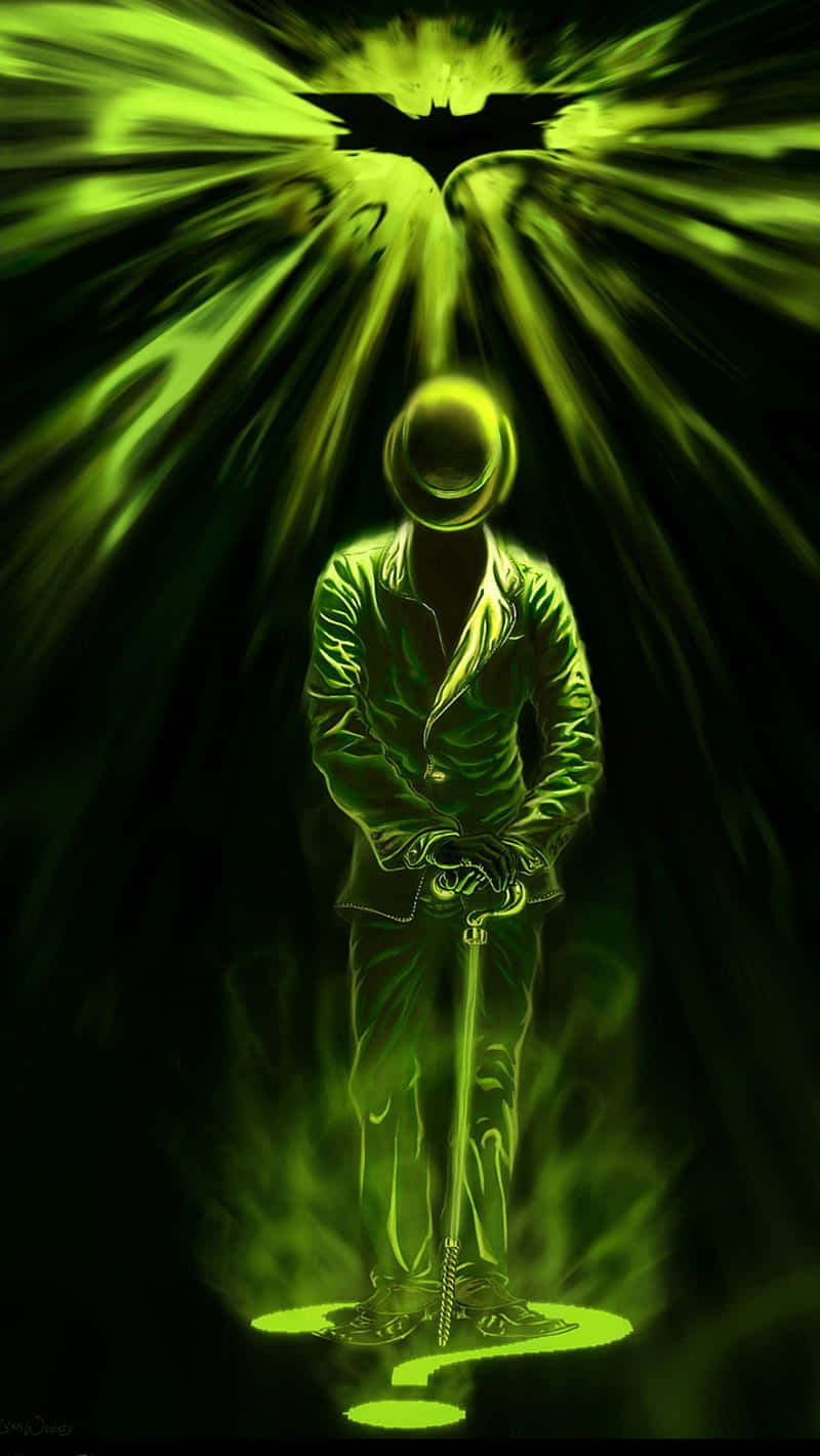 glowing green figure, suit, radiant bat symbol, HD Phone Wallpaper