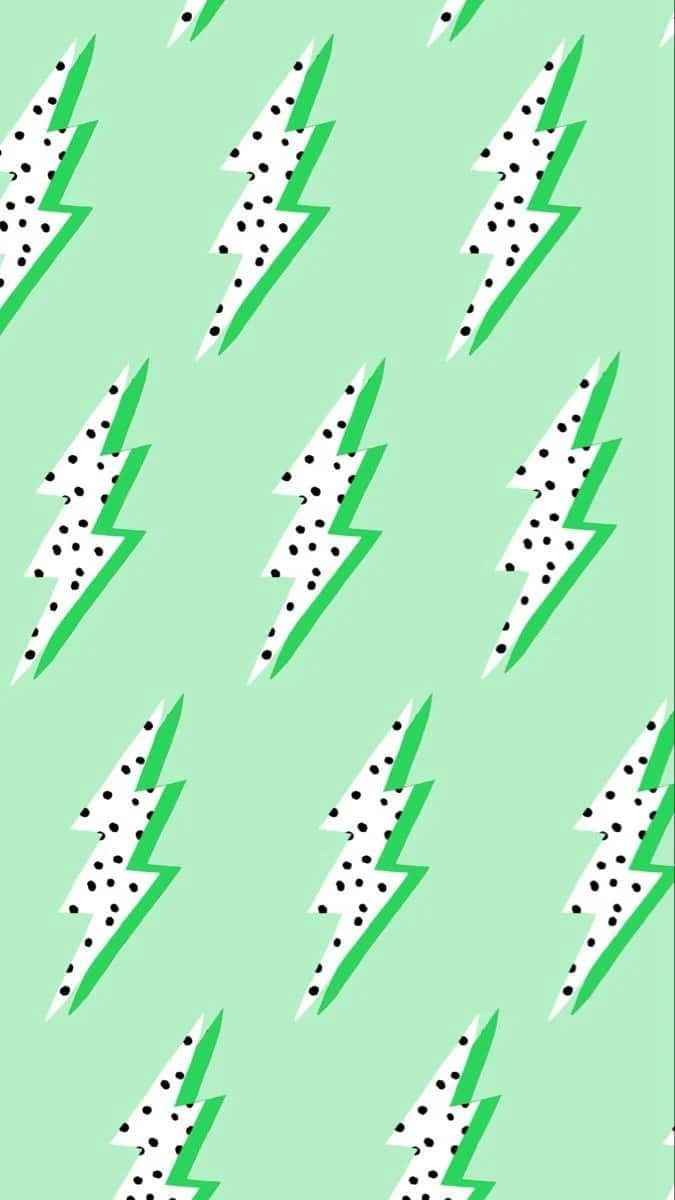 Green Preppy Lightning Pattern, vibrant green lightning bolts, black polka dots, SD Phone Wallpaper