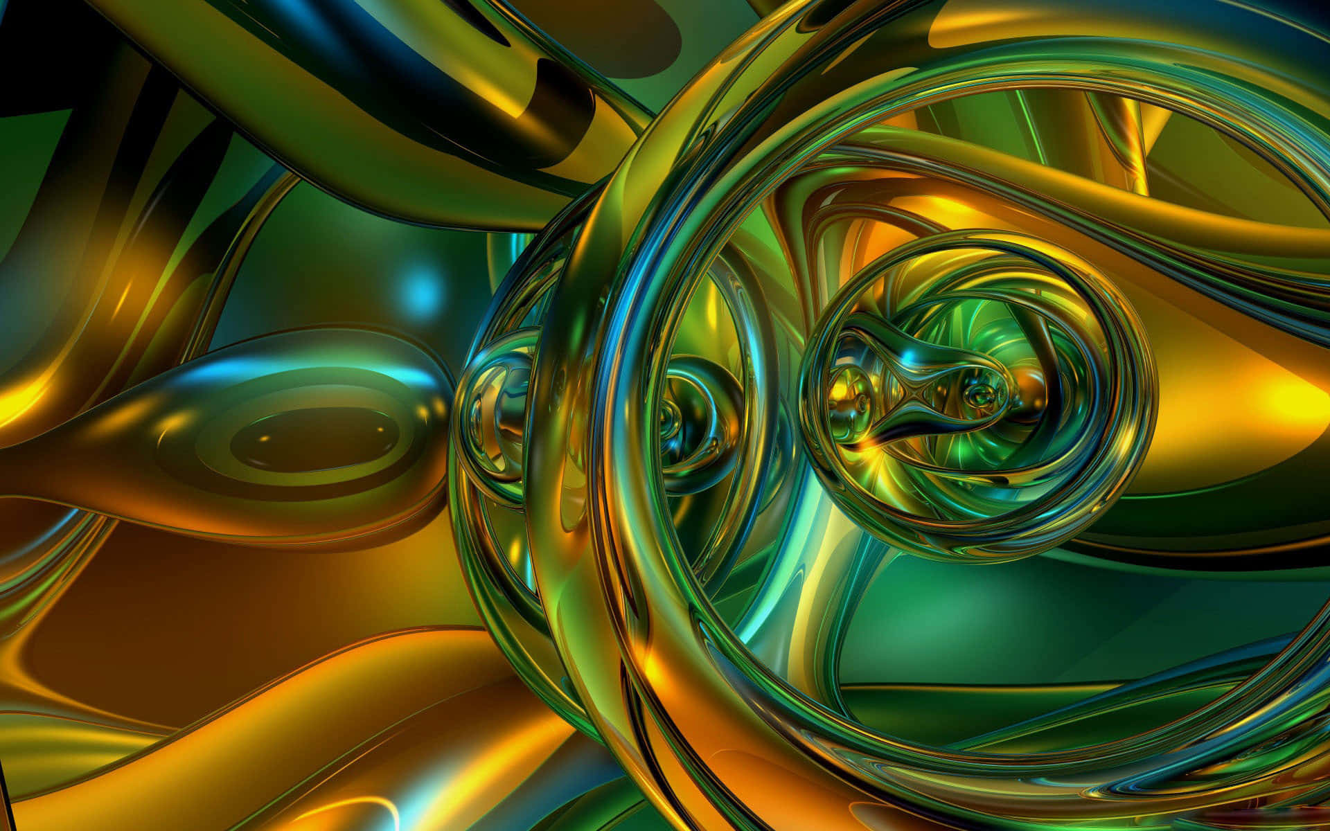 golden, teal metallic tubes, reflective surfaces, Full HD Desktop Wallpaper