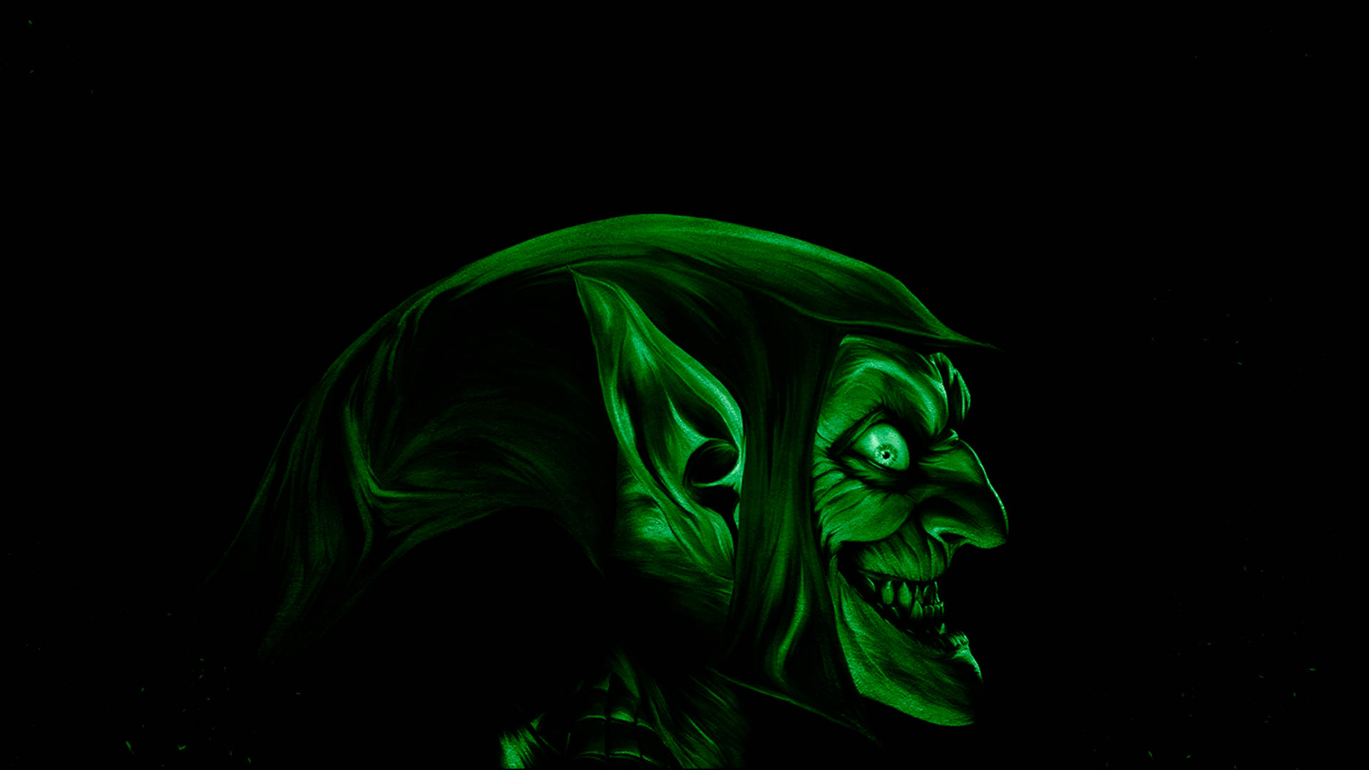 Green Goblin, glowing eyes, sharp teeth, Full HD Desktop Wallpaper