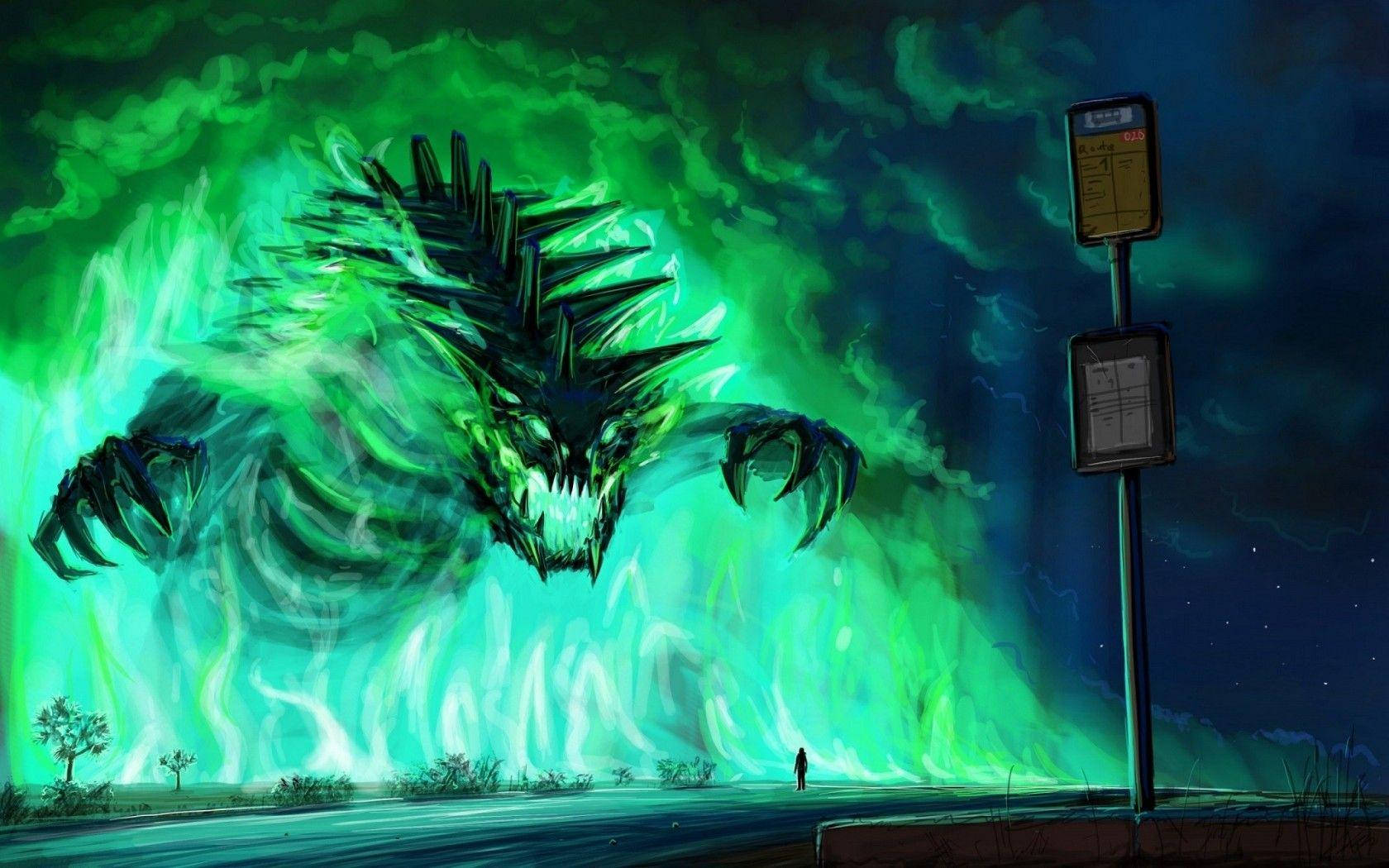 Green Goblin, colossal green monster, spiky horns, HD Desktop Wallpaper