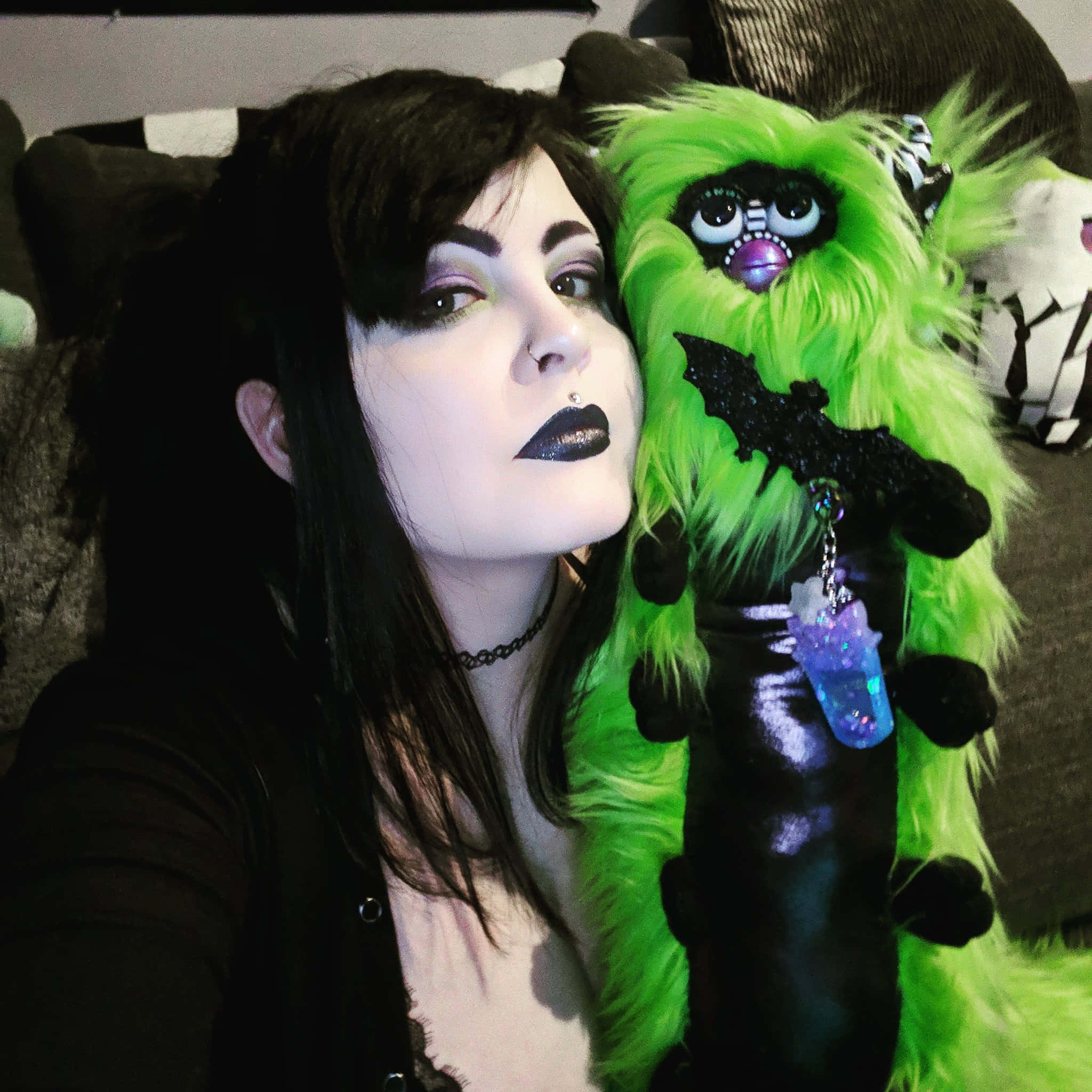 Green Goth Aesthetic, plushie, bright green, Full HD Desktop Wallpaper