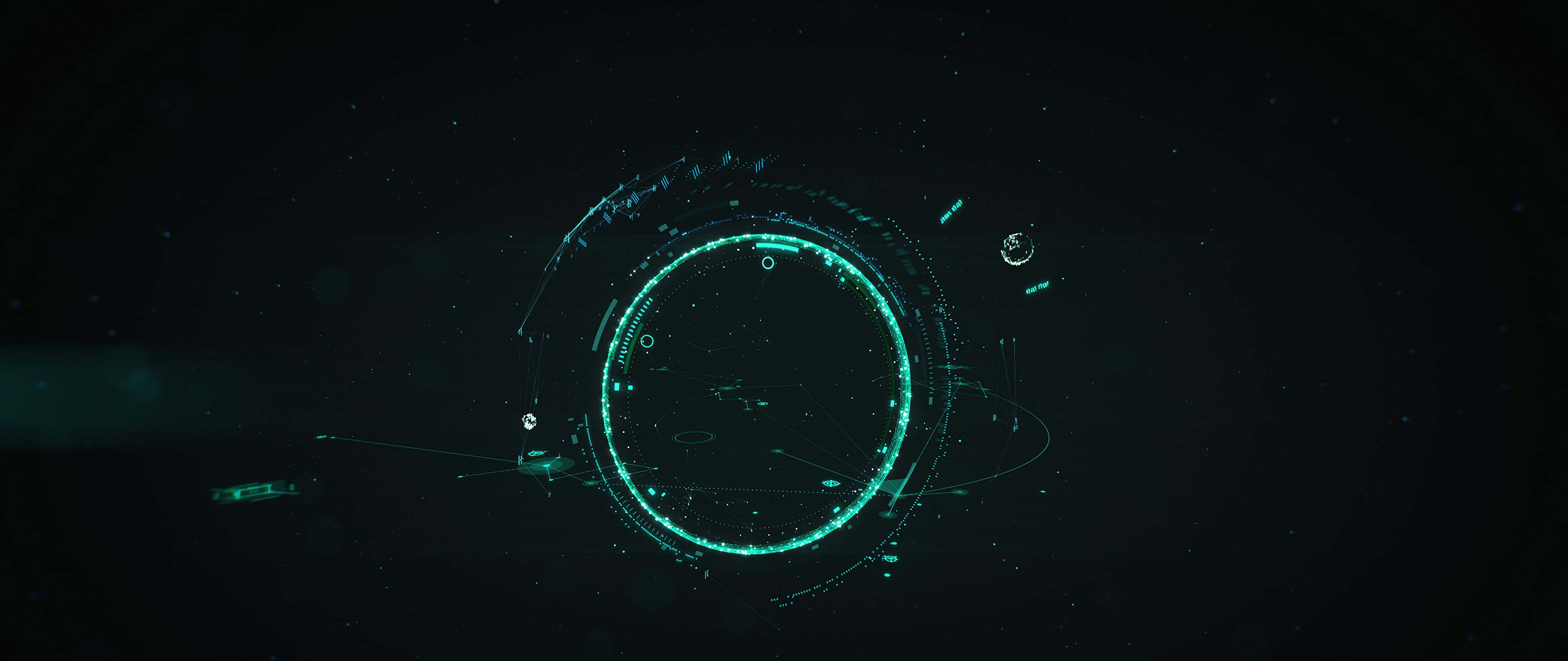 teal, glowing, circular interface, 5K Desktop Wallpaper
