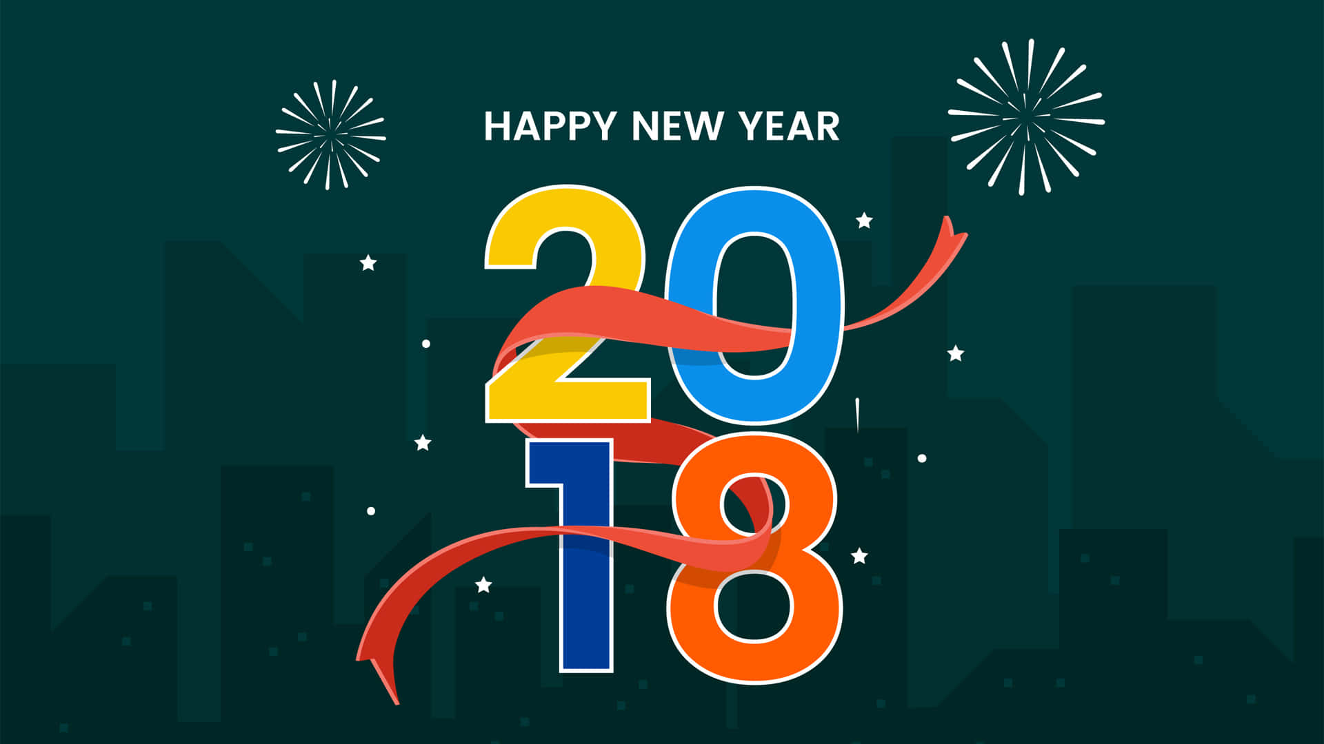 2018, Dark Green, colorful numbers, Full HD Desktop Wallpaper