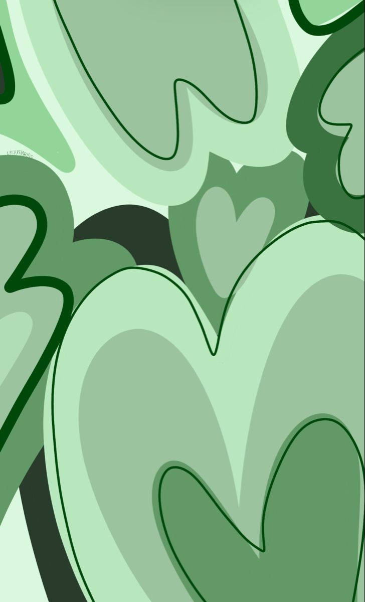 Green Heart, abstract wallpaper, layered heart shapes, SD Phone Wallpaper
