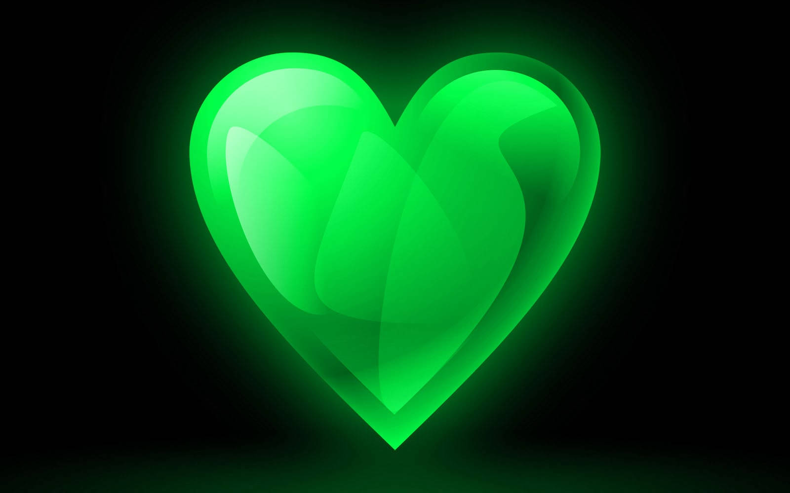 glowing translucent green heart, pure black background, HD Desktop Wallpaper
