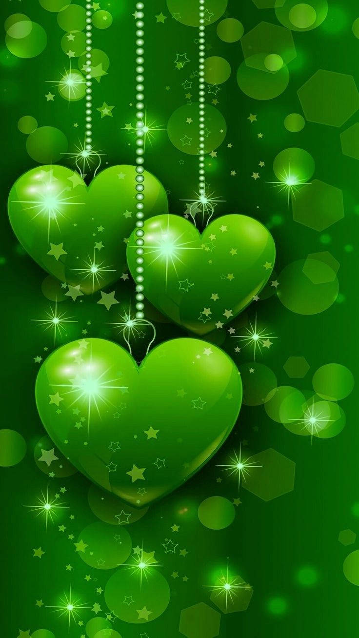 Green Heart, shimmering green hearts, glowing green bokeh background, HD Phone Wallpaper