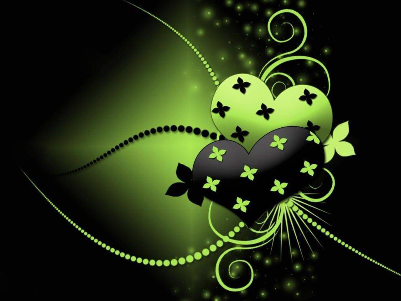 Green Heart, Black Heart, floral patterns, HD Desktop Wallpaper