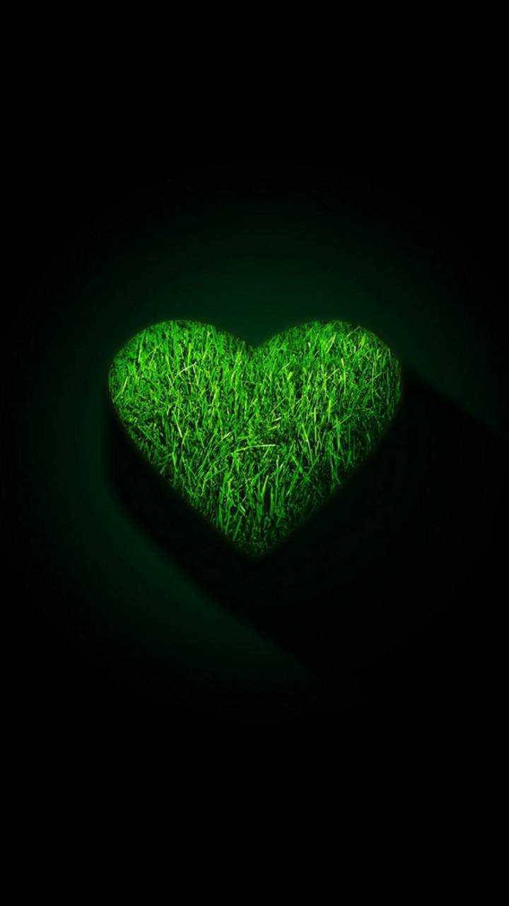 Green Heart, grass, glowing green, HD Phone Wallpaper