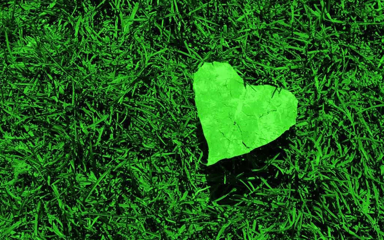 light green heart, bright green heart-shaped stone, vibrant green grass, HD Desktop Wallpaper