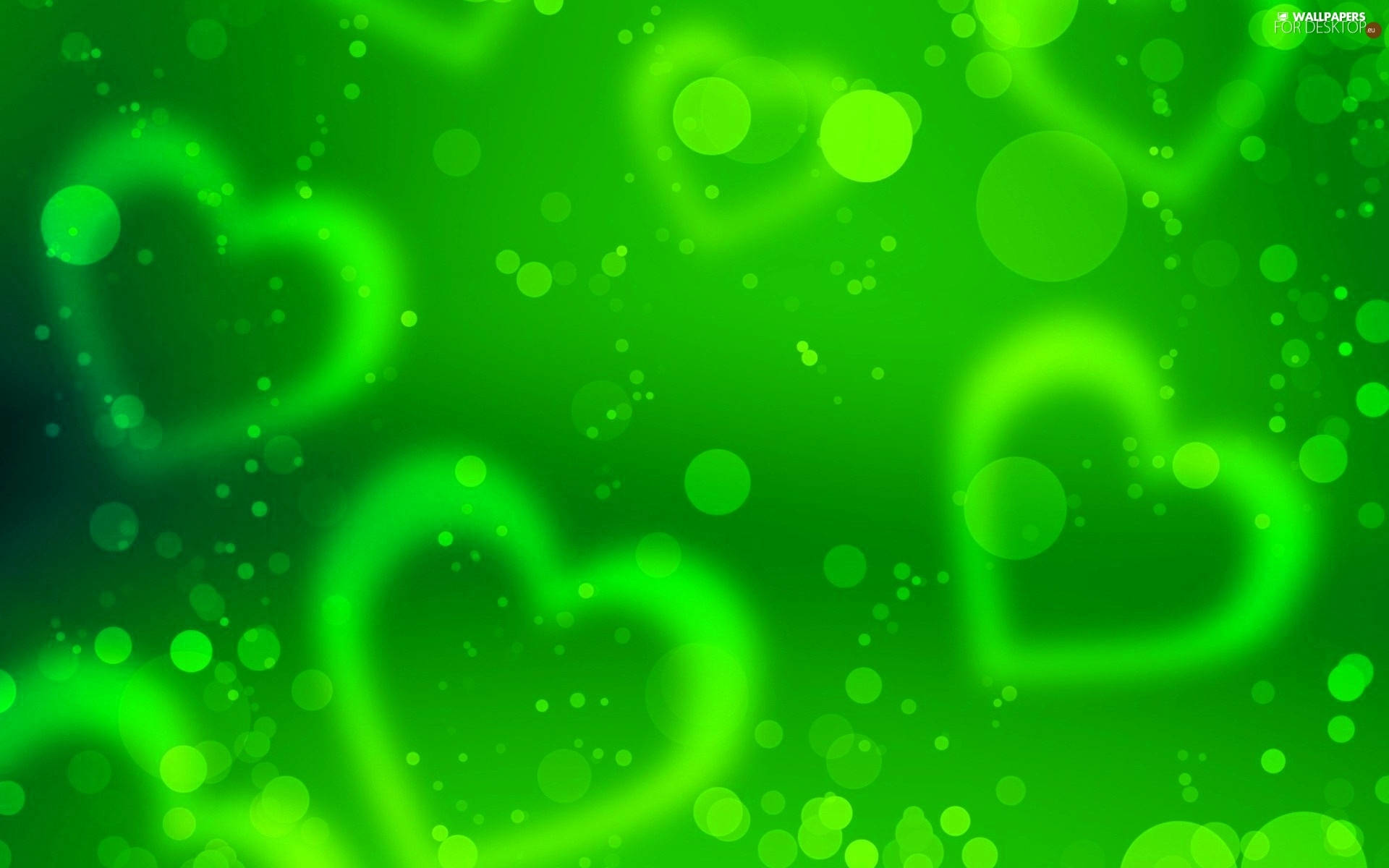 glowing green heart, vibrant green background, glowing heart shapes, Full HD Desktop Wallpaper