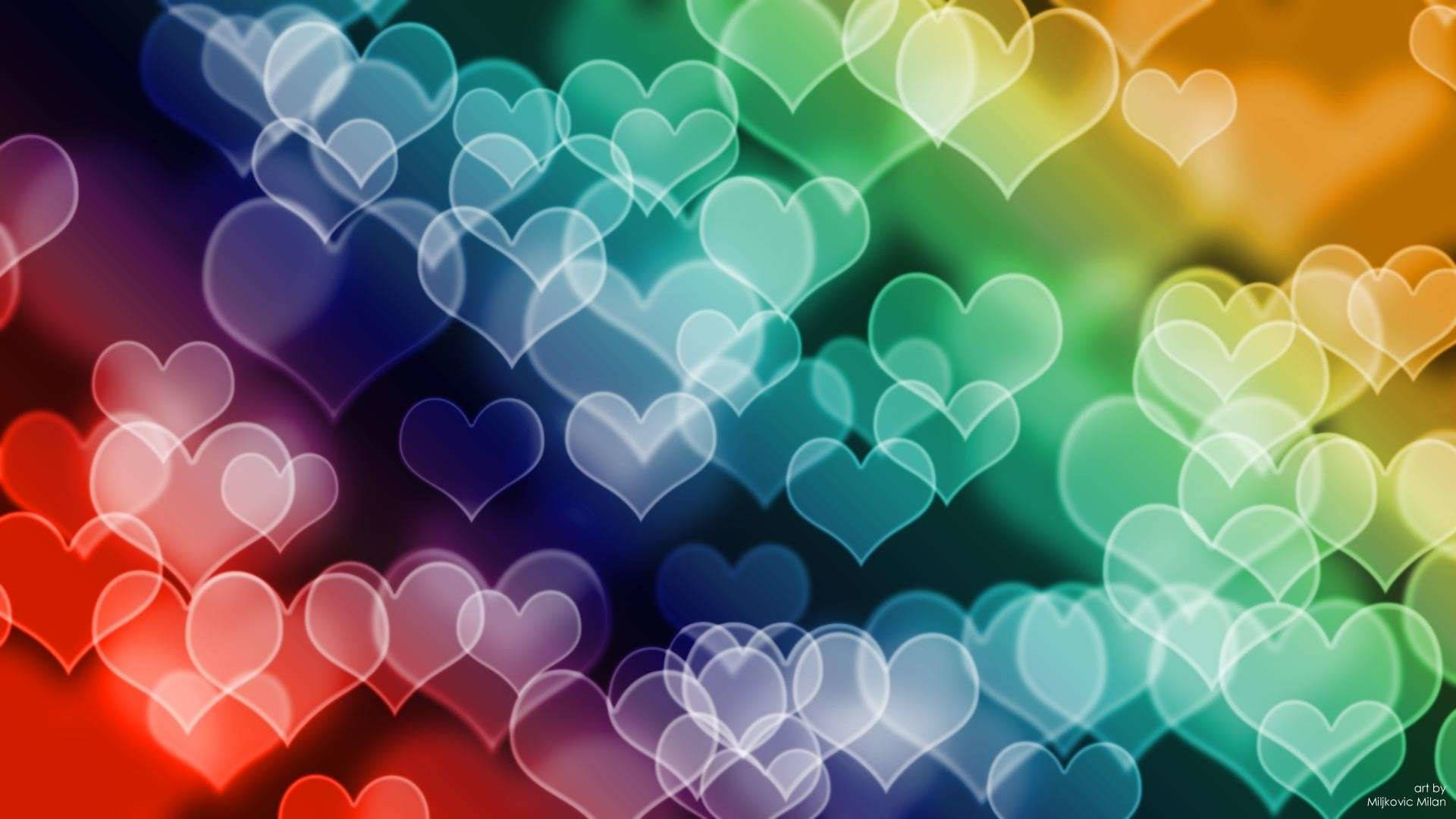 Green Heart, rainbow, hearts, Full HD Desktop Wallpaper