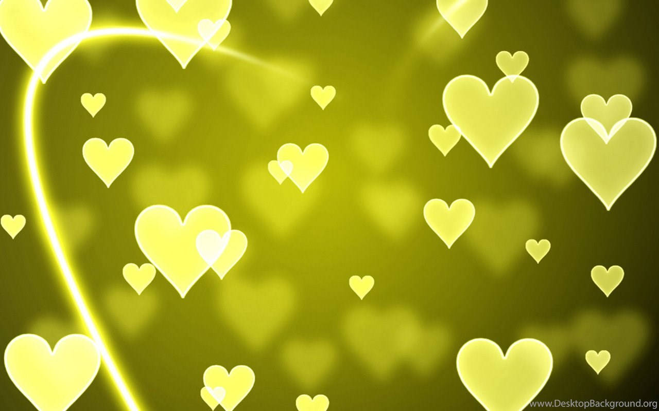 olive green heart, glowing yellow hearts, curved light beam, HD Desktop Wallpaper