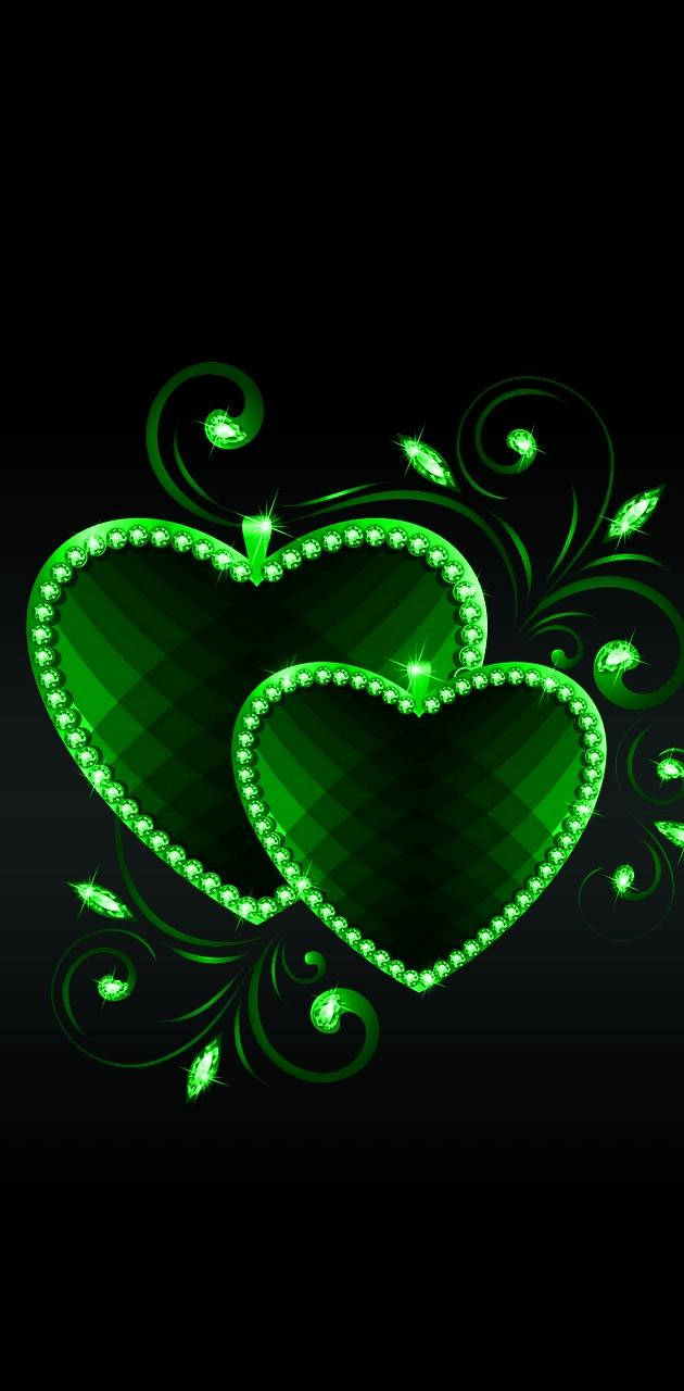 Green Heart, green lining, glowing green gem-encrusted hearts, HD Phone Wallpaper