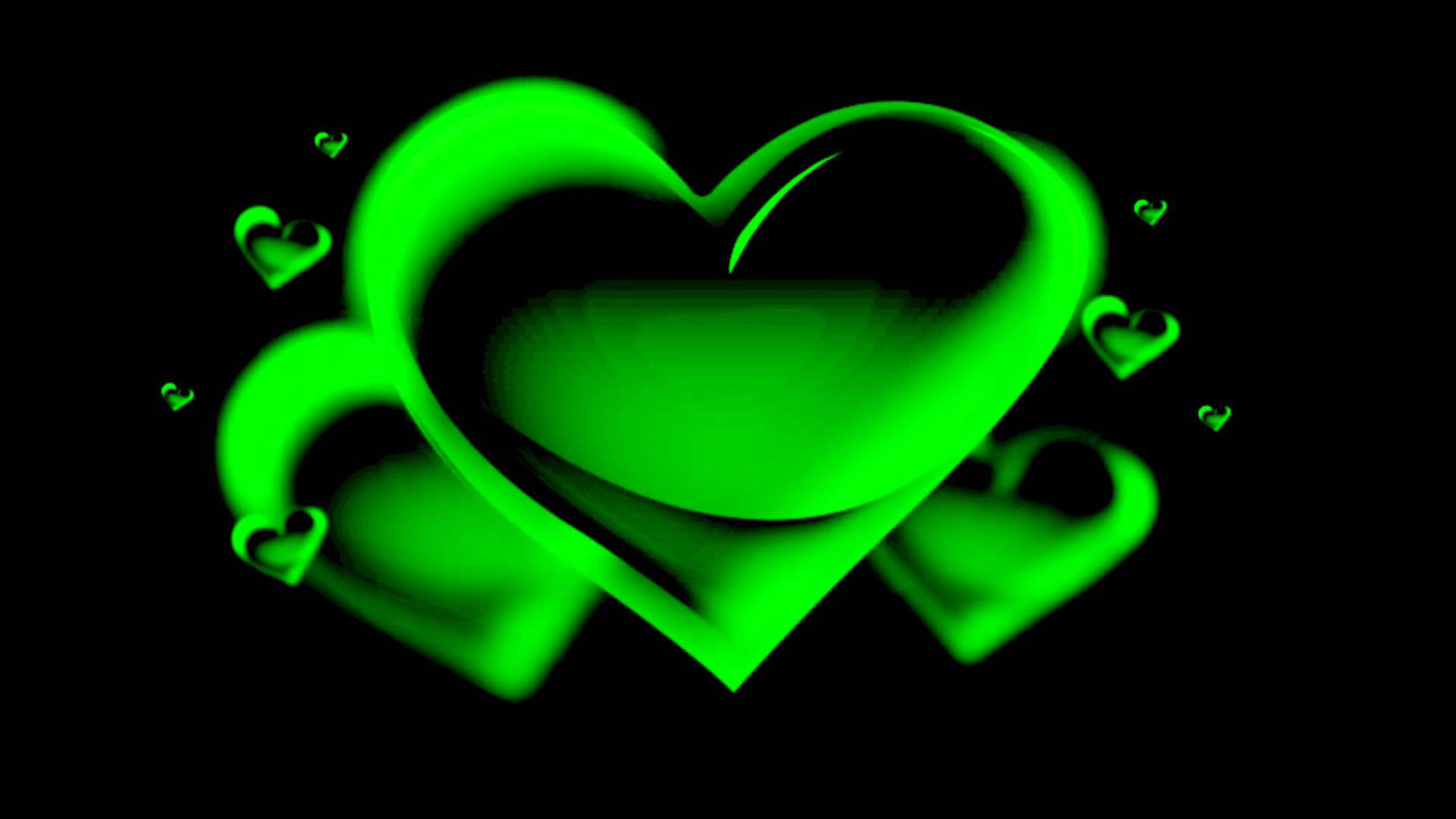Green Heart, neon green, black background, Full HD Desktop Wallpaper