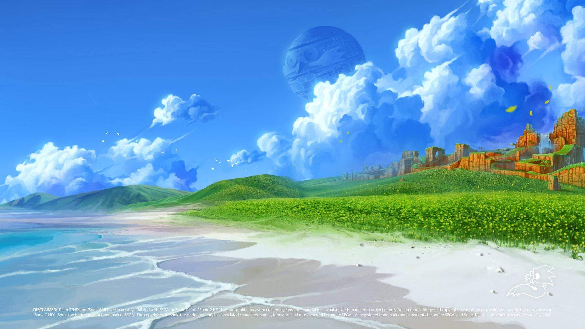 Green Hill Zone, anime-style, vibrant, Full HD Desktop Wallpaper