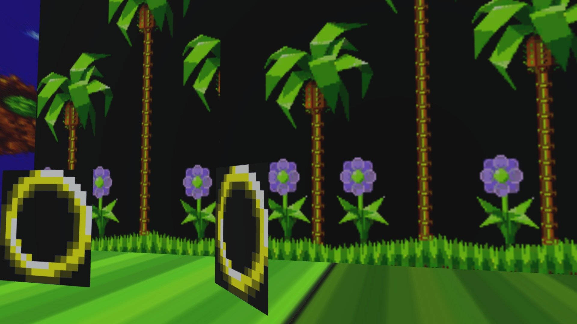 Green Hill Zone, purple flowers, pixelated green path, Full HD Desktop Wallpaper