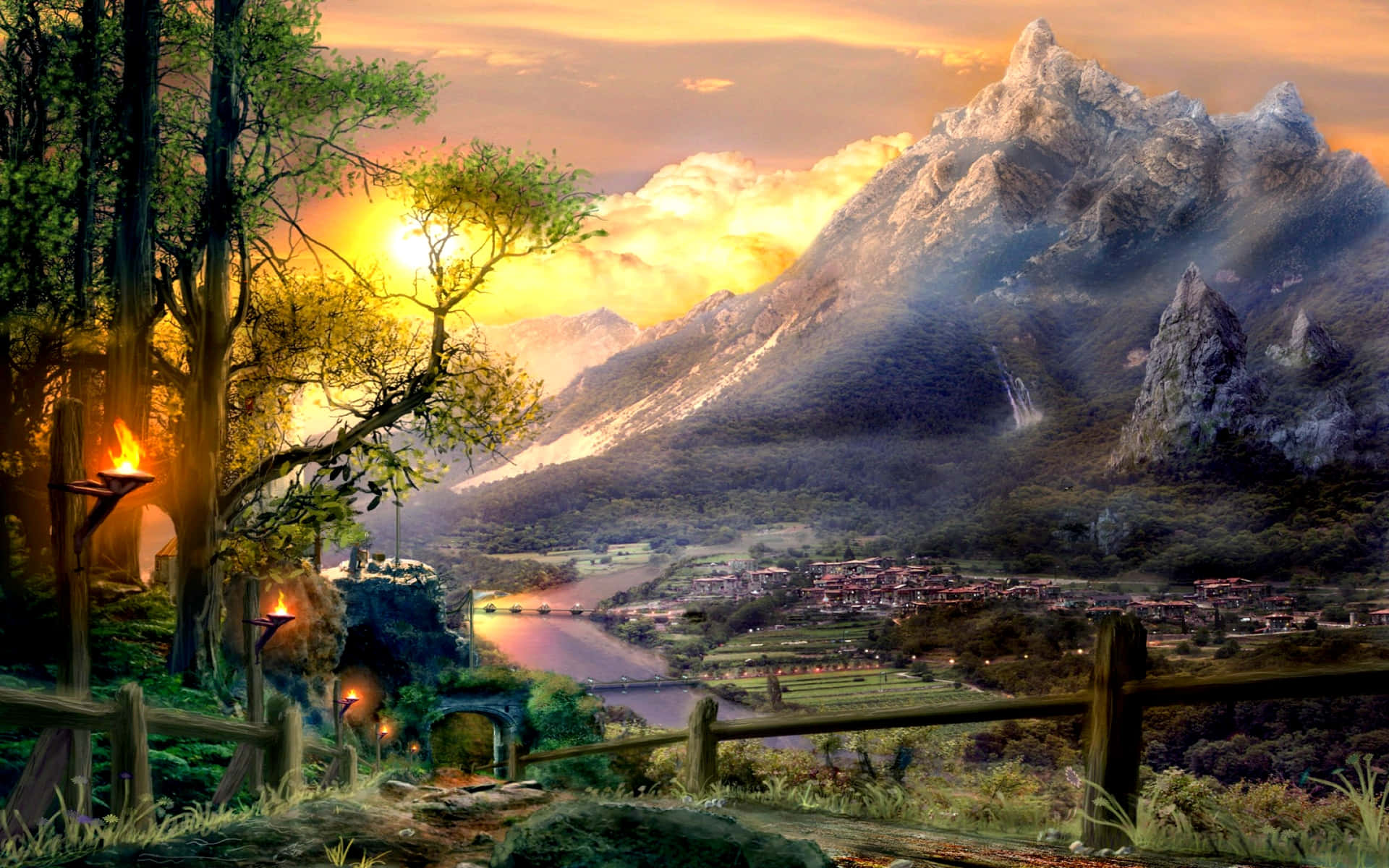 Green Fields, Rolling Hills, Fantasy Valley, Full HD Desktop Wallpaper