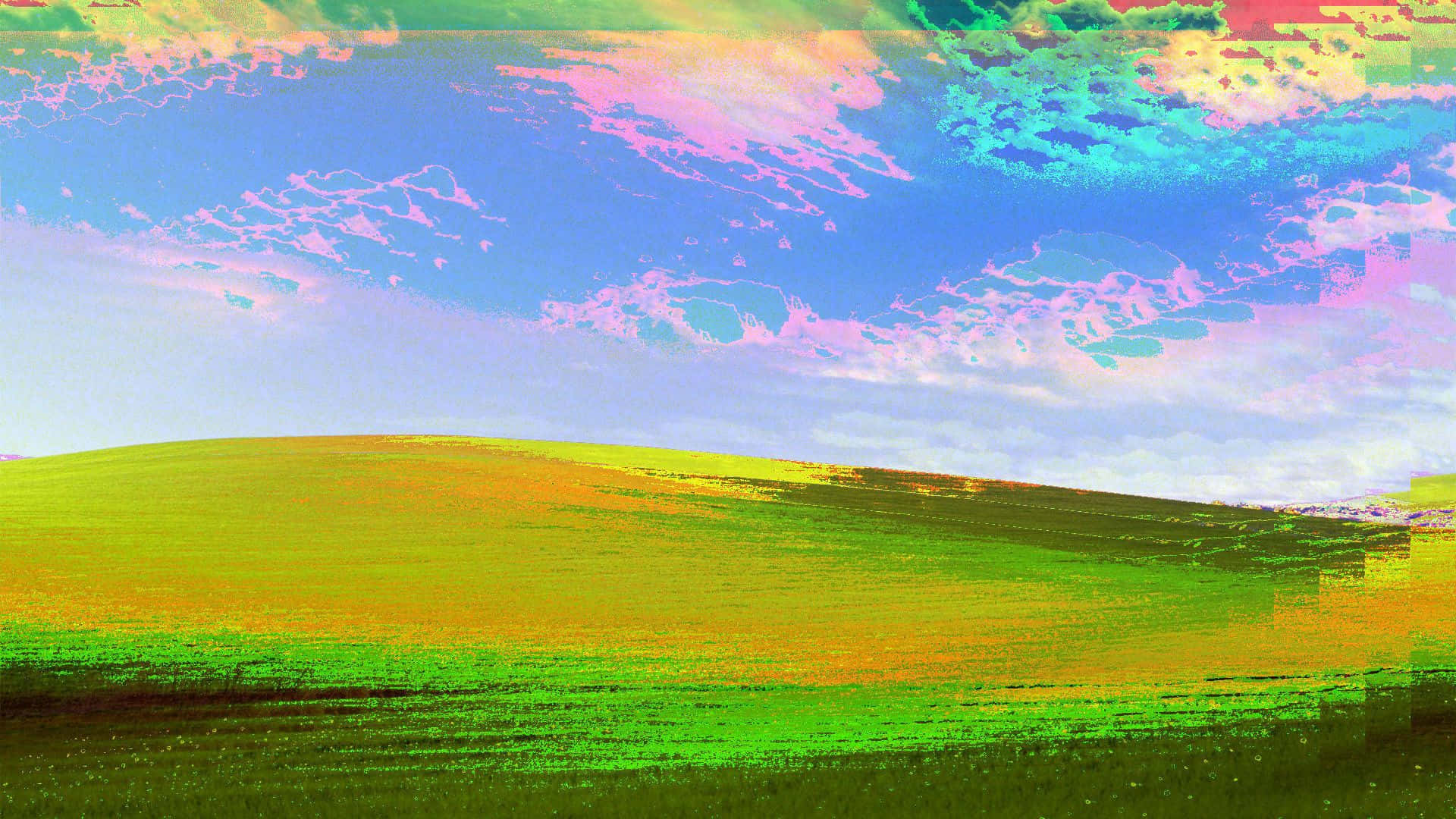 Blissful Rolling Green Hills, electric blues, pinks, Full HD Desktop Wallpaper