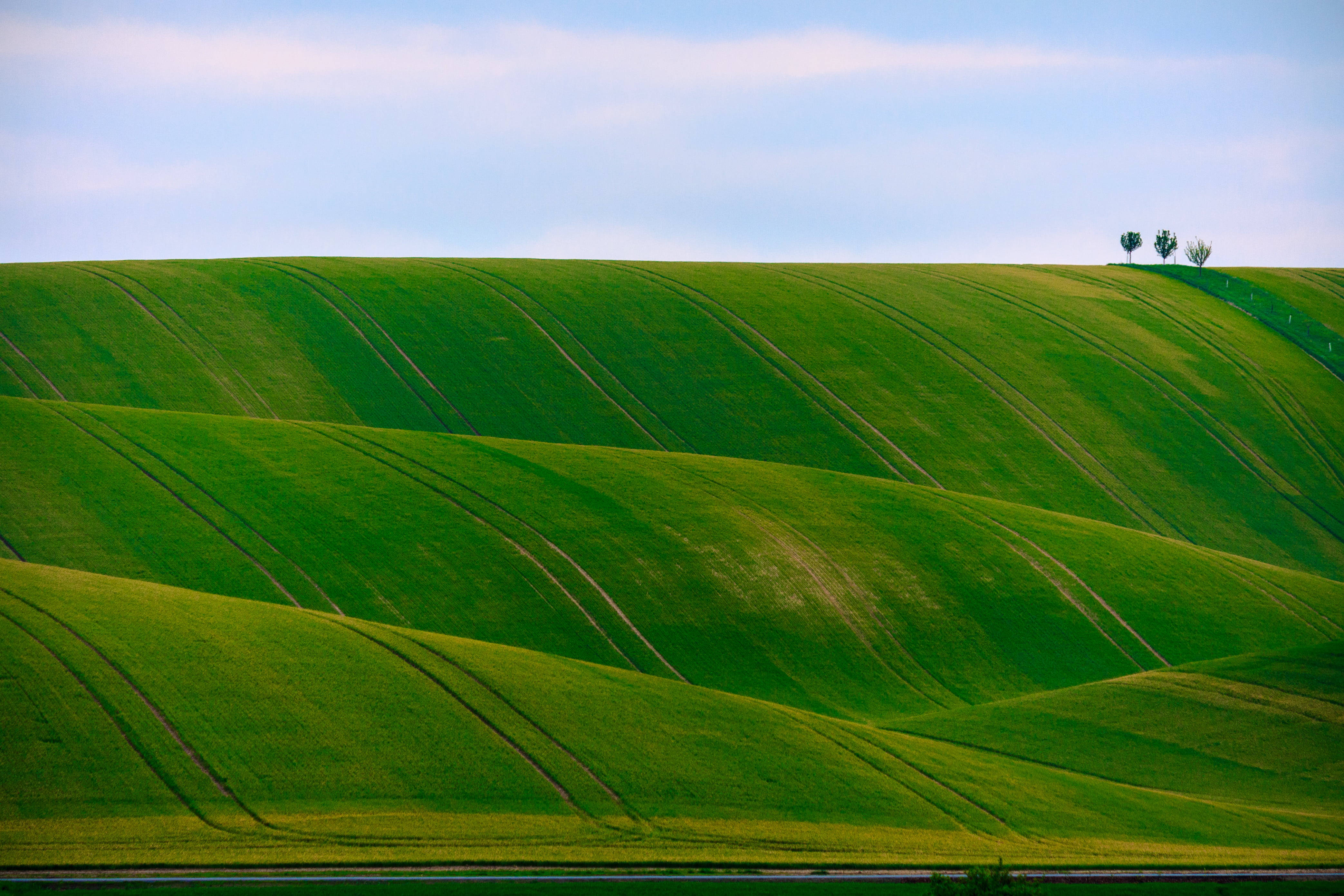 Green Hill, emerald green hills, soft blue sky, 4K Desktop Wallpaper