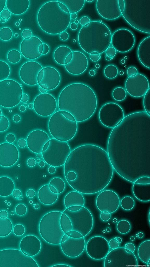 Neon Bubbles, green iPhone, glowing teal circles, SD Phone Wallpaper