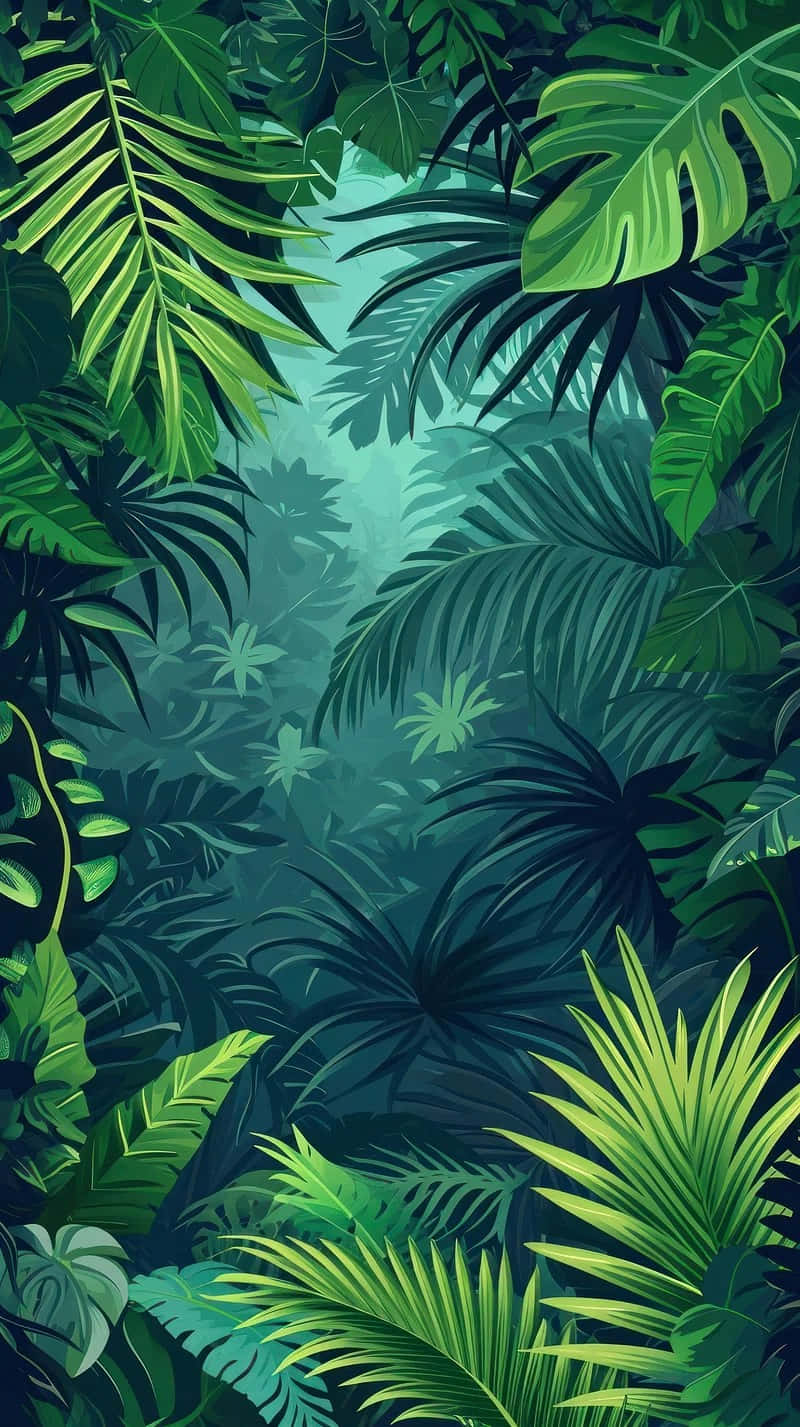 tropical jungle, misty teal path, vibrant green leaves, HD Phone Wallpaper