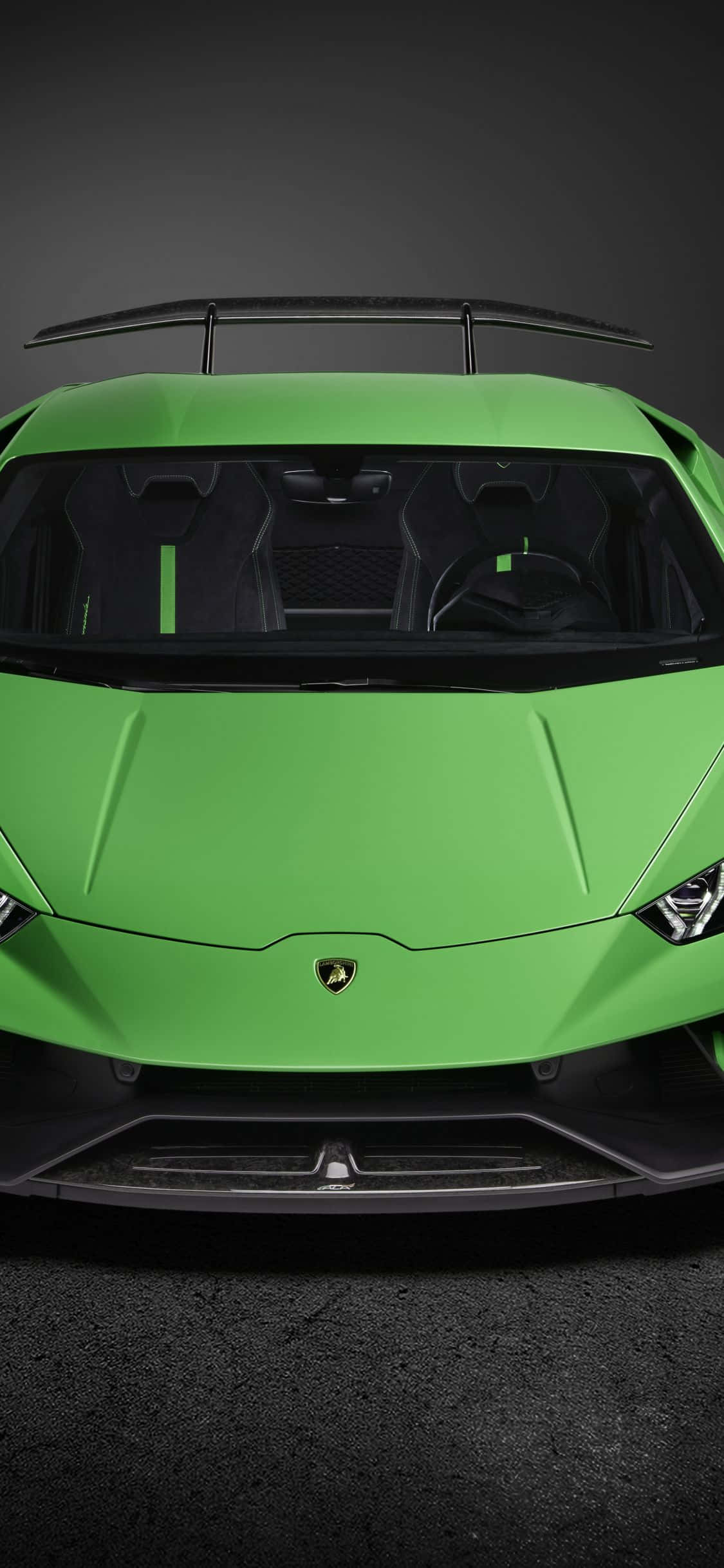 Green Lamborghini, black rear wing, carbon fiber accents, Full HD Phone Wallpaper
