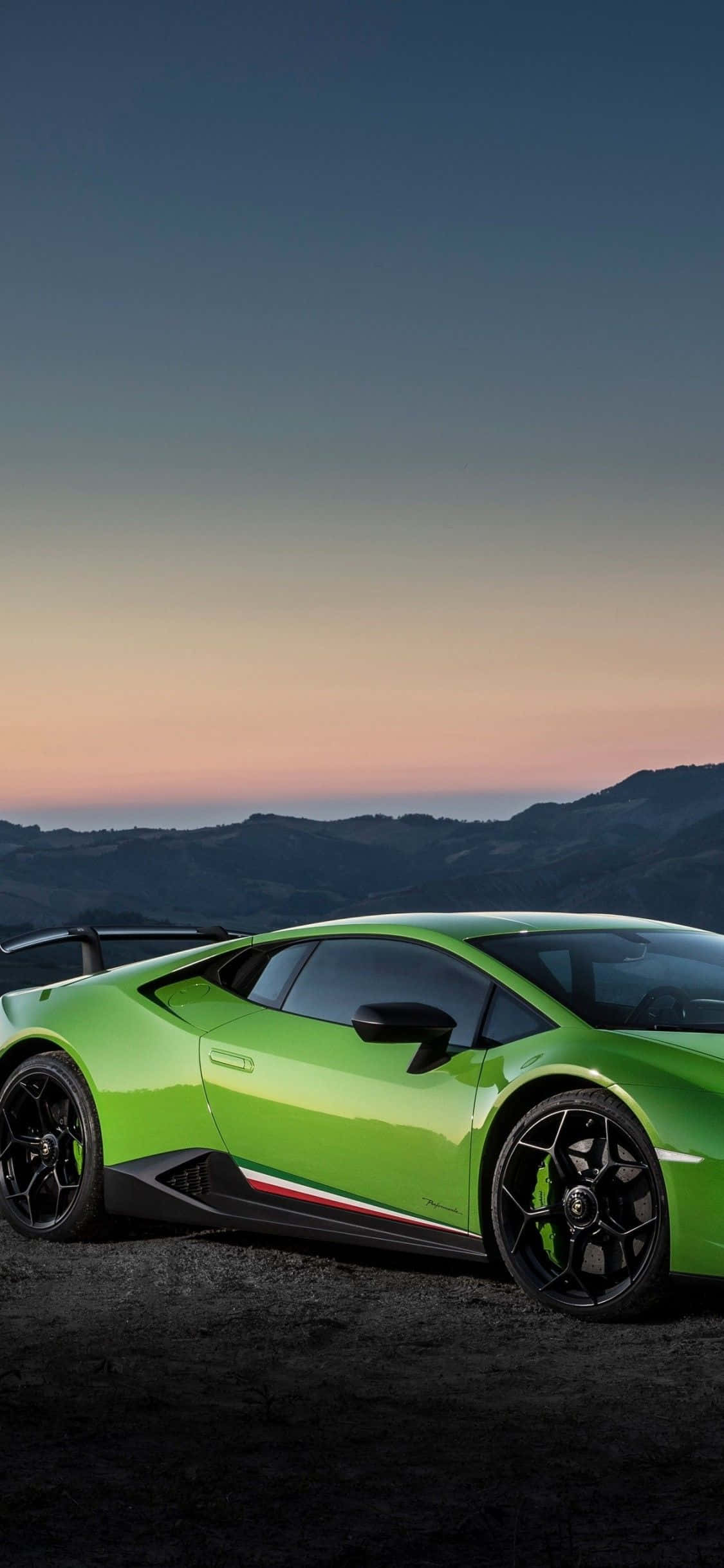 Green Lamborghini, sports car, dark road, Full HD Phone Wallpaper