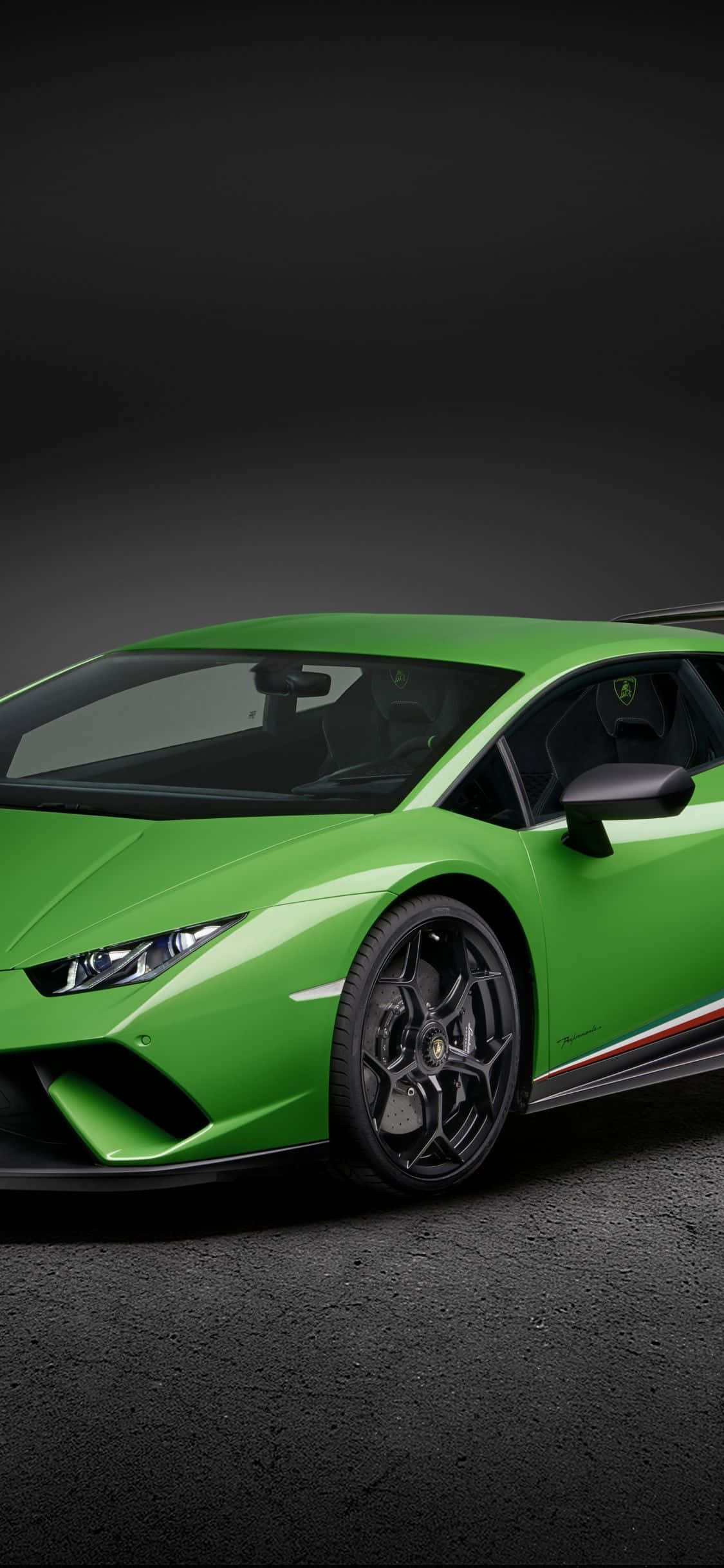 green Lamborghini, black accents, red trim, Full HD Phone Wallpaper