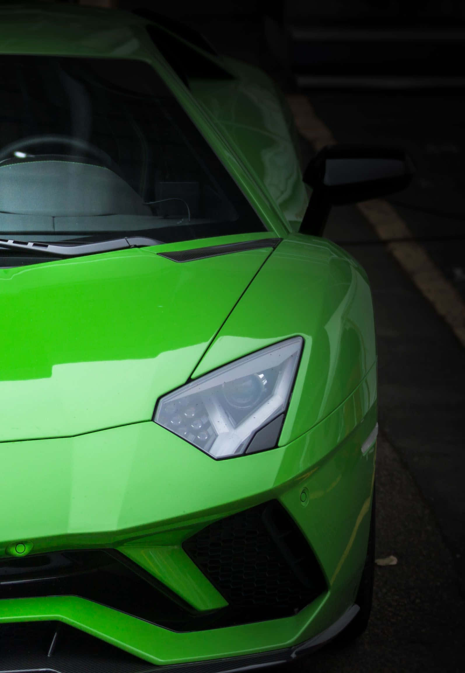 green Lamborghini, vibrant green, sharp angular front fascia, Full HD Phone Wallpaper
