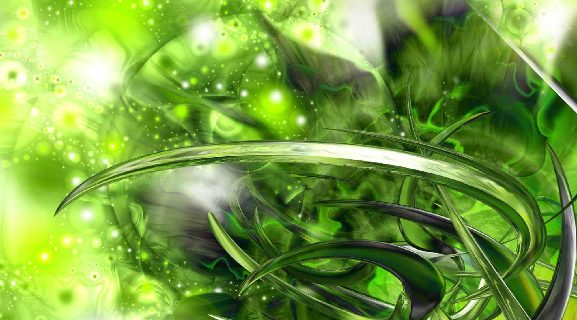 Vibrant Green Landscape, abstract swirls, glowing particles, Full HD Desktop Wallpaper