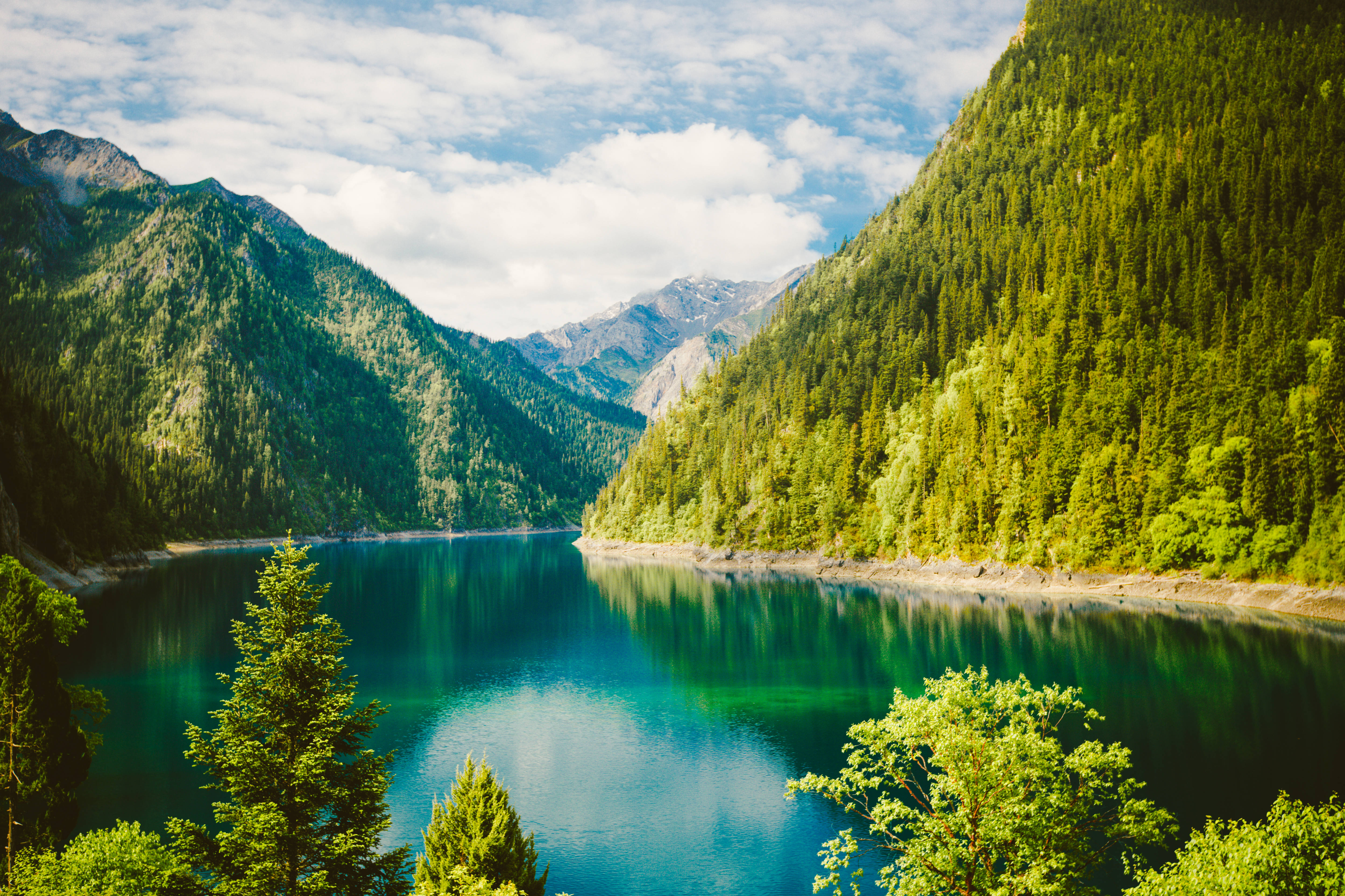 alpine lake, turquoise waters, lush green forests, 5K Desktop Wallpaper