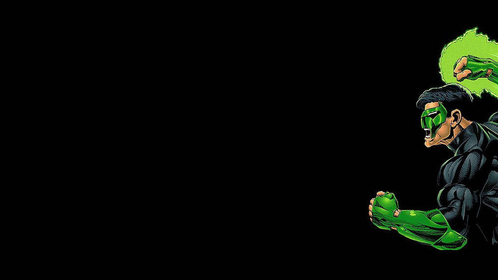 Green Lantern, black suit, glowing green fists, Full HD Desktop Wallpaper